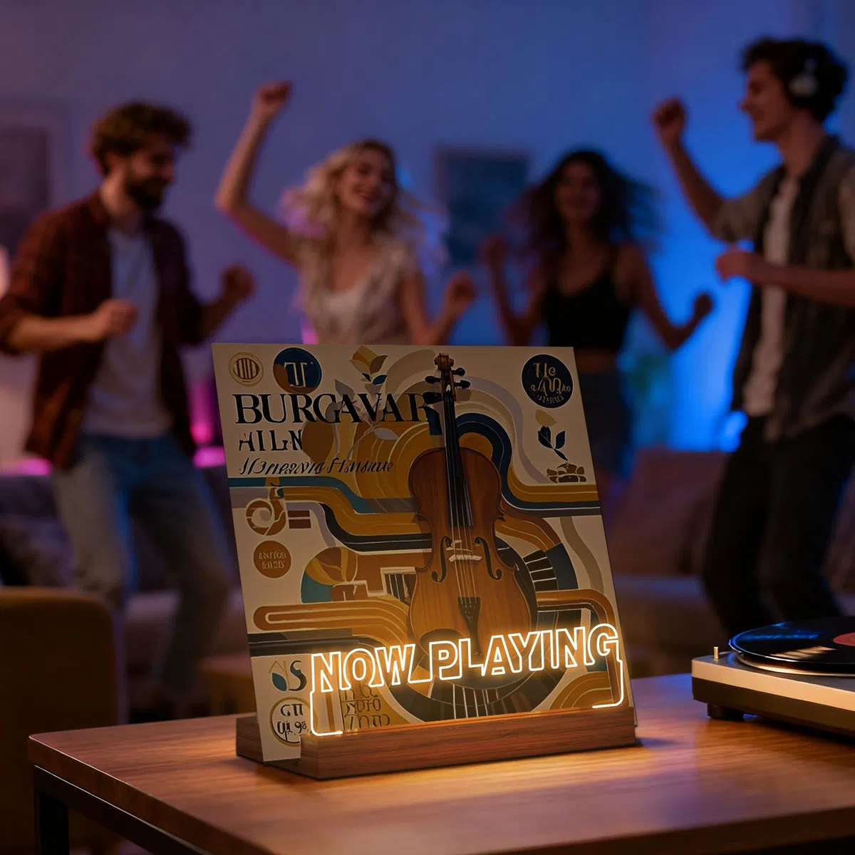 YuanDian Vinyl-Schallplattenständer, beleuchteter Displayhalter für Schallplatten, Holz-Acryl-Halter mit warmem Licht für Album-Display-Aufbewahrung, Heimschreibtisch-Dekor für Musikliebhaber