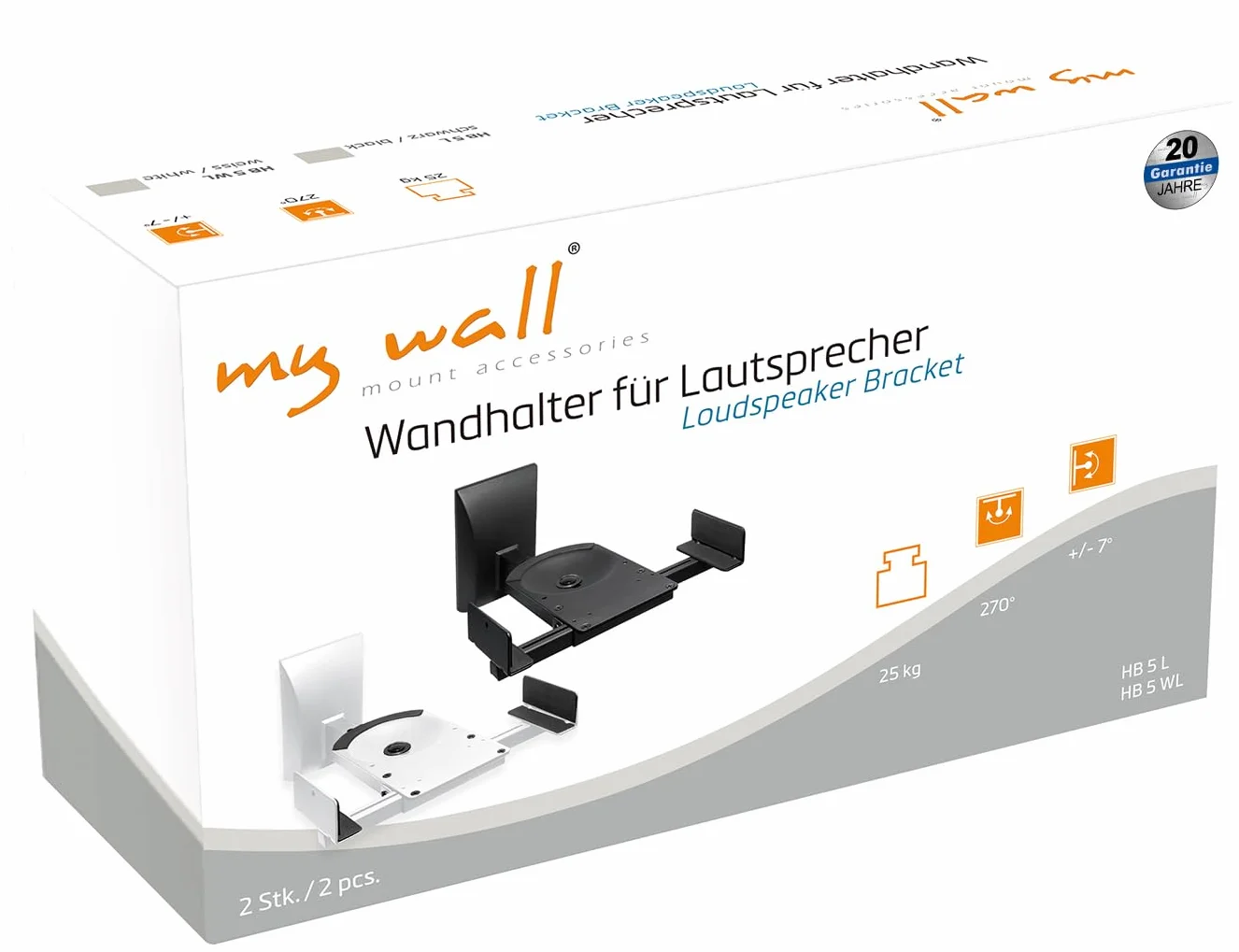 mywall HB5L HB 5 L Lautsprecher-Wandhalterung einstellbar ohne Werkzeug Neigbar+Schwenkbar 25 kg Schwarz 1 Paar