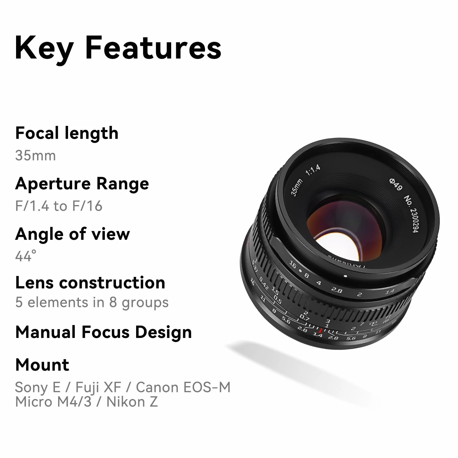 7artisans F1.4 Mark II APS-C Fixed Focus Objektiv mit 35 mm großer Blende für Sony E Mount spiegellose Kameras A6500 A6300 A6100 A6000 A5100 A5000 A9 NEX3N NEX5 NEX5T NEX5R NEX67