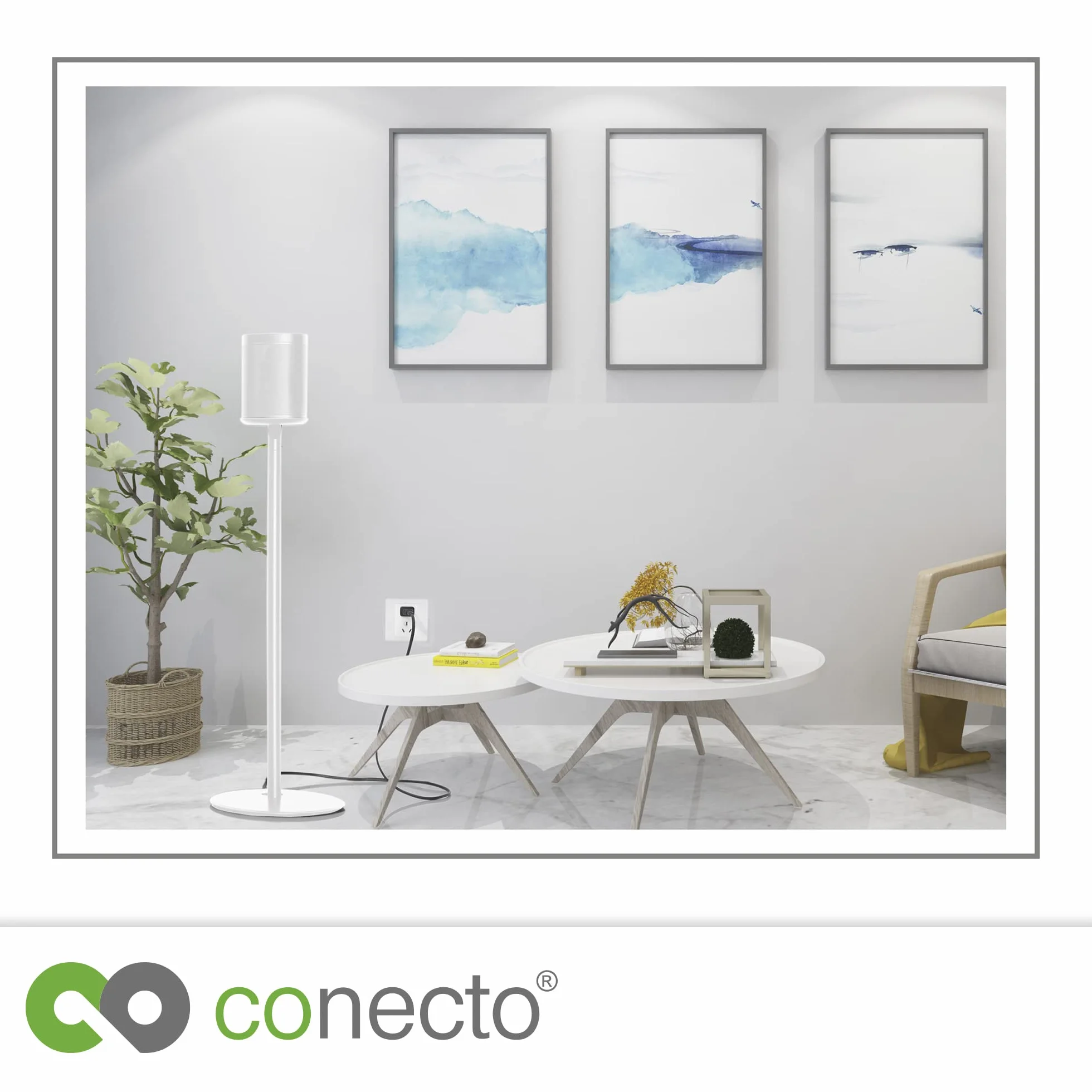 conecto, Lautsprecher-Ständer für SONOS ONE (SL) und SONOS Play:1 mit Kabelmanagement, Material: Stahl und Aluminium, Höhe: 71,6cm, weiß