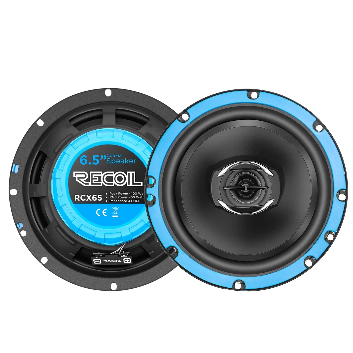 RECOIL RCX65 Echo 165mm (6,5 Zoll) 2 Wege Koaxial Lautsprecher Set Paarleistung 100 Watt RMS 200 Watt Maximal Auto Lautsprecher