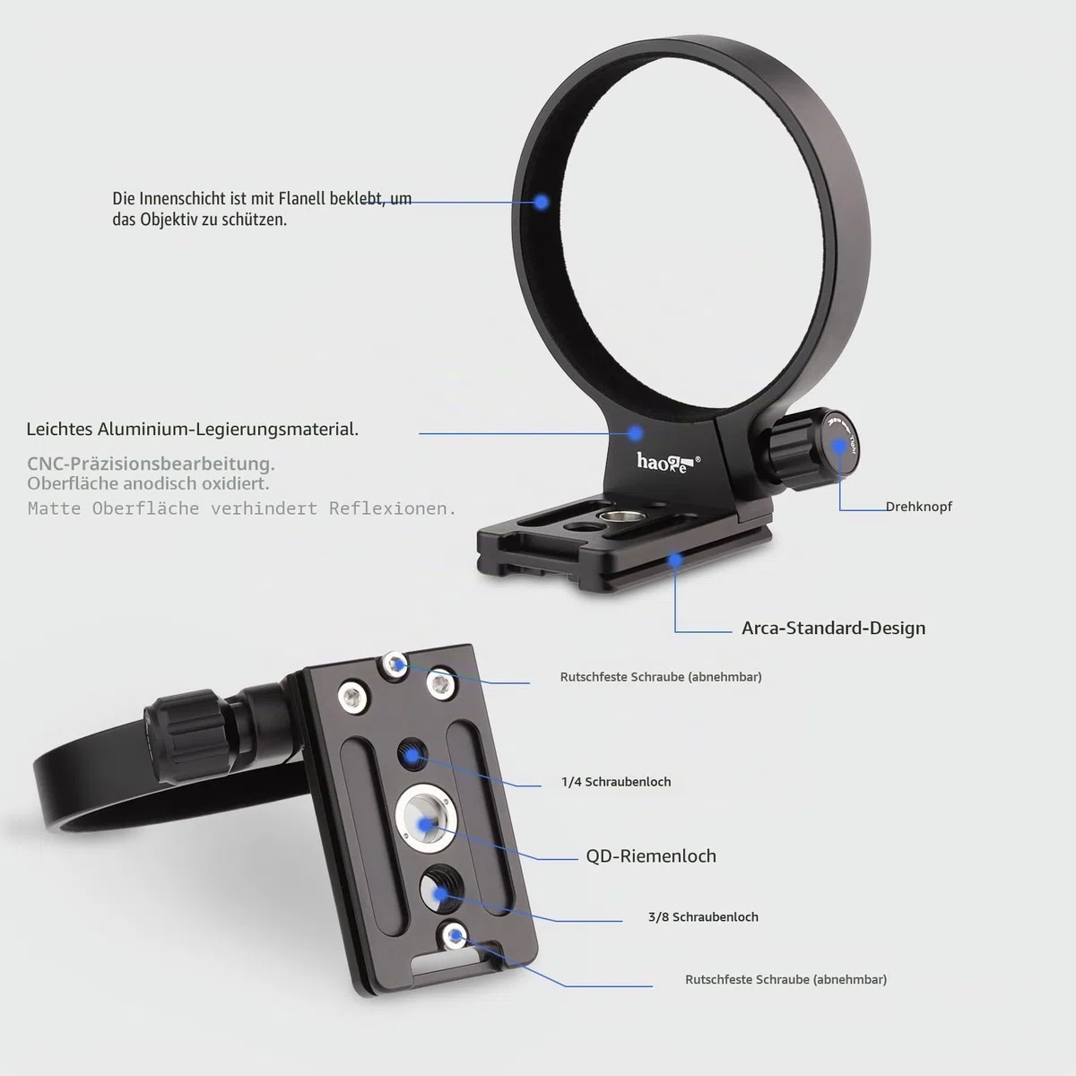 Haoge Objektivkragen für Tamron 35-150 mm F/2-2.8 Di III VXD A058 Objektivständer Basis Fuß Stativ Mount Ring, integrierte Arca-Typ-Schnellwechselplatte