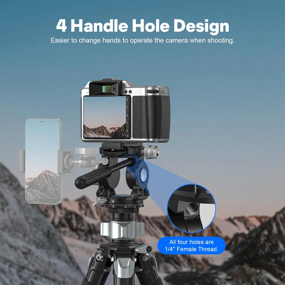WEYLLAN VH7 Stativkopf für Kamera mit Arca Swiss Quick Release Plate, Fluid Head Stativ für DSLR Kamera Camcorder, Metall Panoramavideo Stativ Fluid Head Pan Tilt, Max Load 17lbs/8kg