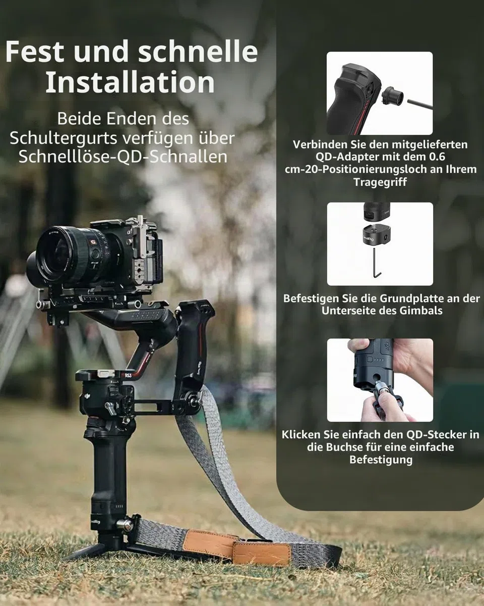 SMALLRIG RS4 Pro Gewichtsreduzierender Schultergurt Shoulder Strap Kompatibel mit Sling-Griff für DJI, Gimbal-Gürtel mit QD Quick Release Buckles für DJI RS4 / RS 4Pro / RS 3 / RS 3 Pro/RS 2-4118C
