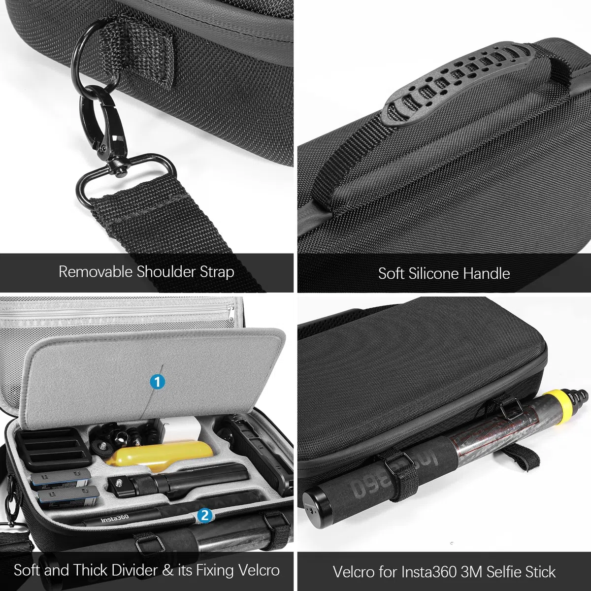 AMAZEAR Tragetasche für Insta360 X4 / X5 / X4 Air Koffer,Kompatibel mit 3m 9.8ft Extended Edition Selfie Stick,Tragbare wasserdichte Schultertasche für Insta 360 X5 / Insta 360 X4 air X3 ONE Zubehör
