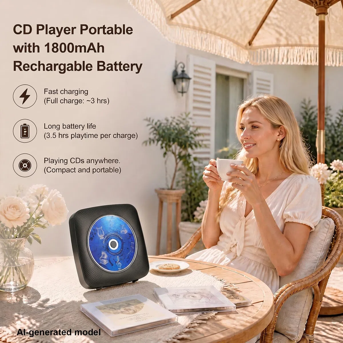 Gueray Tragbarer CD Player Tragbar : Radio CD Players Kinder CD-Player Discman mit 1800mAh Akku Lautsprecher abnehmbaren Staubschutzabdeckung Fernbedienung UKW-Radio USB AUX Funktion Schwarz