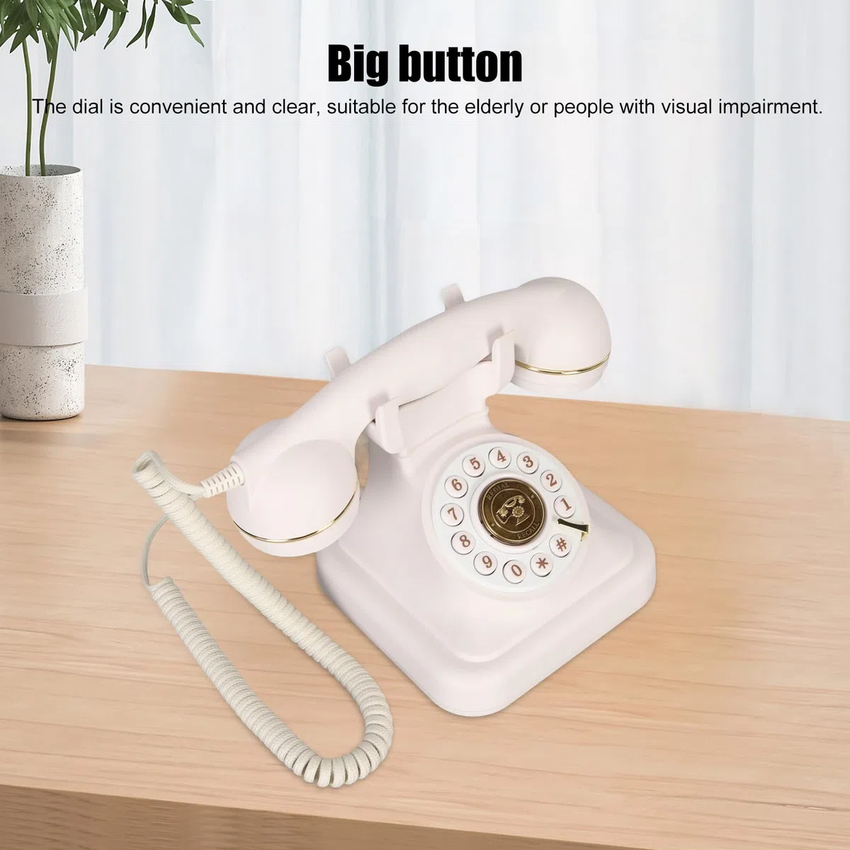 Retro-Festnetztelefon, Altmodisches Vintage-Telefon mit Großer Taste, Antikes Retro-Festnetztelefon für Heimdekoration, Büro