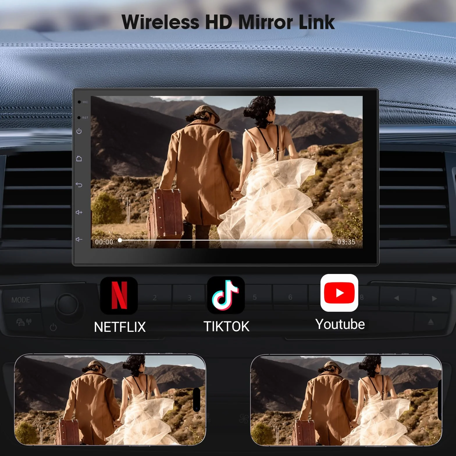 Haudio 7 Zoll 2 Din Radio Android mit Wireless CarPlay & Wireless Android Auto,Auto Radio Touch Display mit Rückfahrkamera,Bluetooth,AUX,AM/FM,Mirror Link,GPS-Navigation|Apple CarPlay Bildschirm