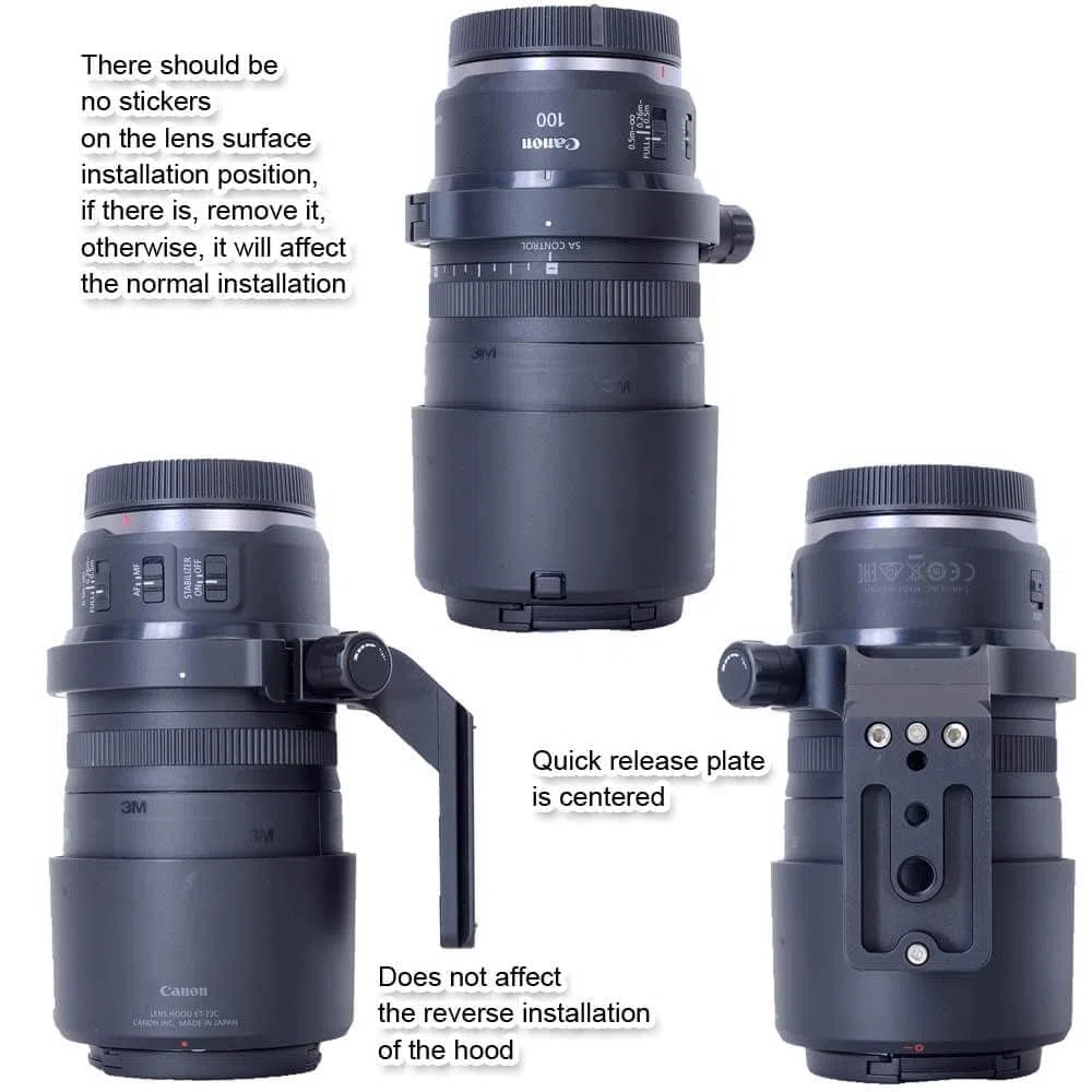 iShoot Objektivhalsband-Stativhalterungsring, kompatibel mit Canon RF 100 mm f/2.8L Makro IS USM, Objektivstütze, Halterung unten ist Arca-Swiss Fit Schnellwechselplatte für