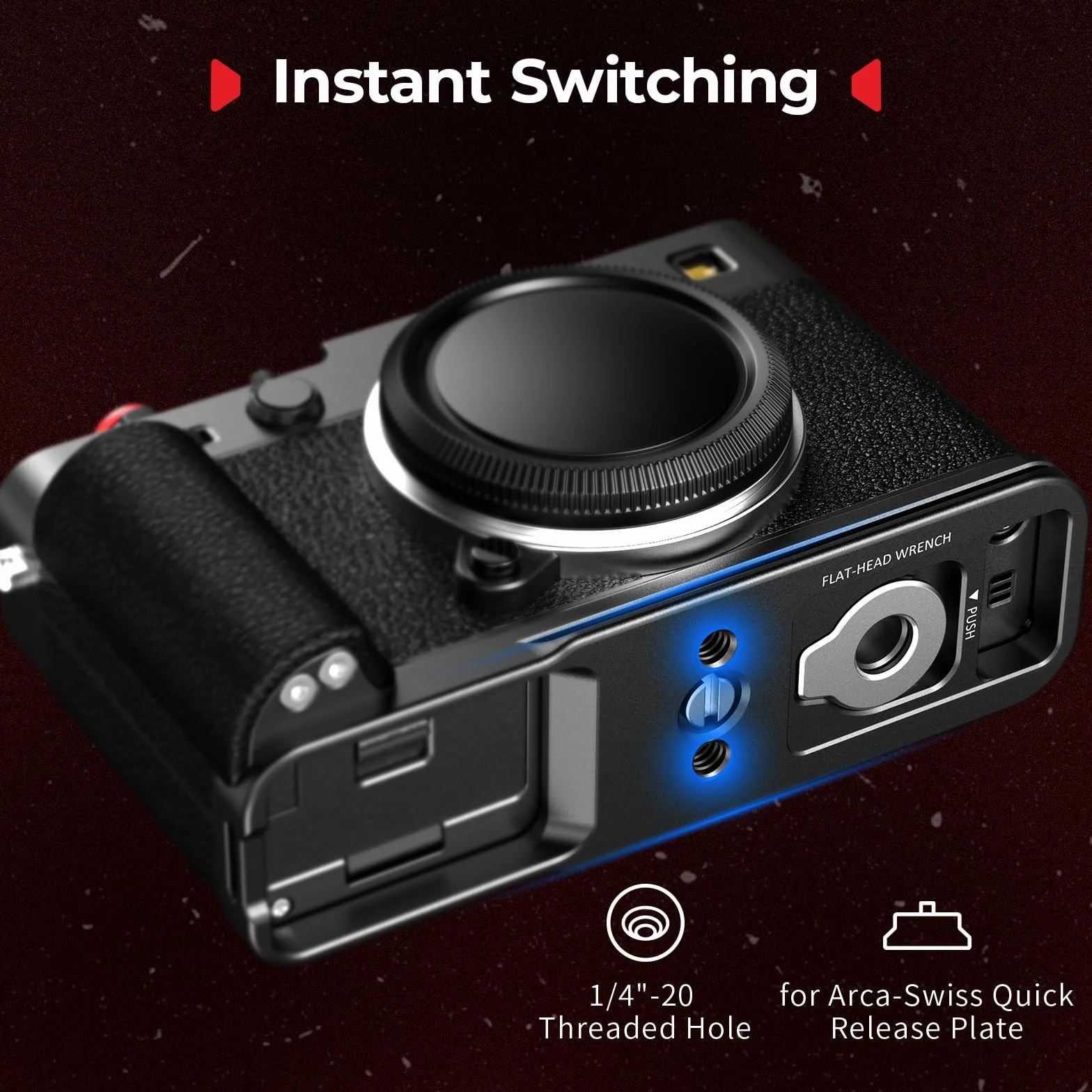 SMALLRIG X-E5 L-förmiger Handgriff für FUJIFILM Kamera, integrierte Schnellwechselplatte für Arca, 1/4"-20 Löcher, Leichter ergonomischer Silikon-Handgriff, Auslöser (Schwarz) – 5448