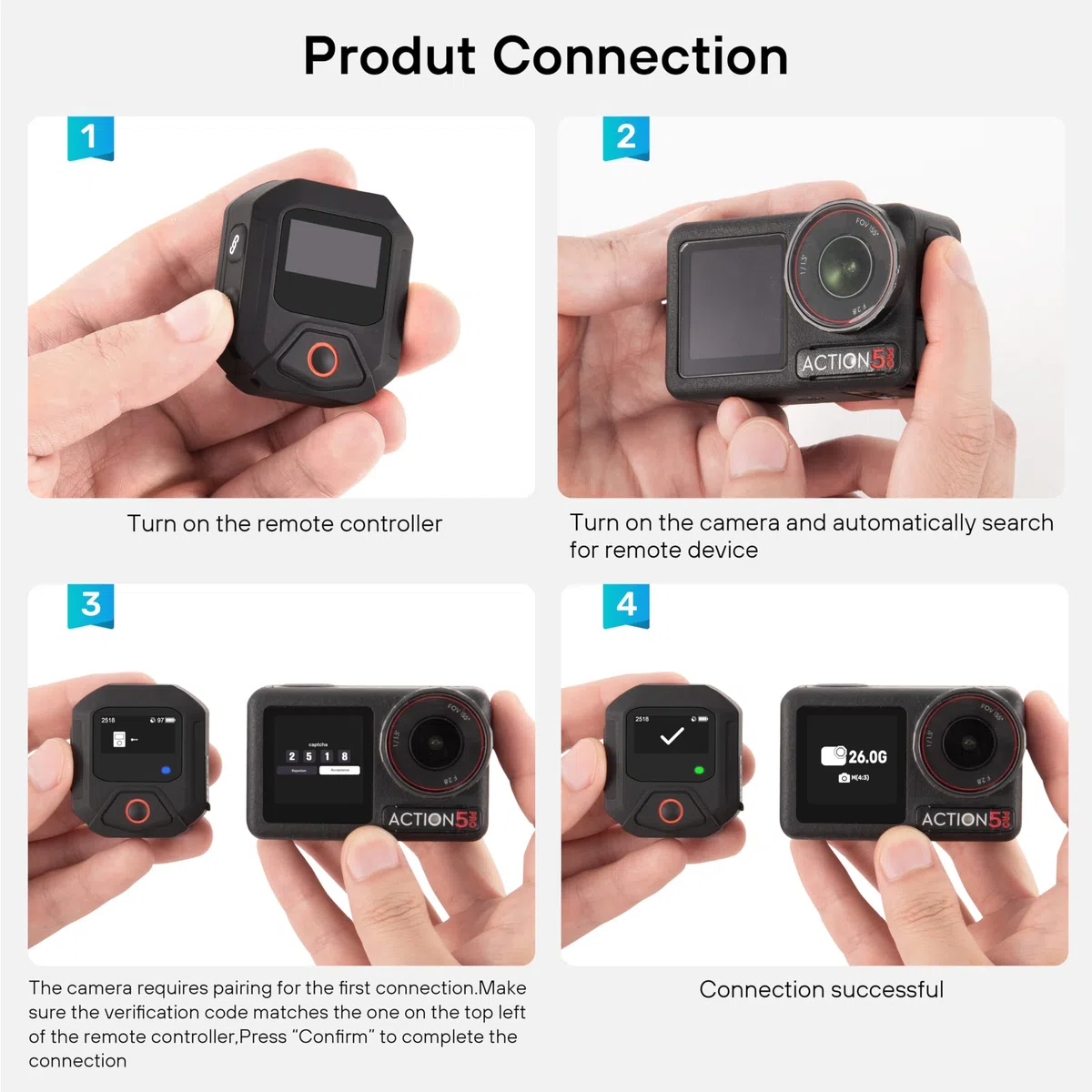 Treeboy Bluetooth GPS Remote Control for DJI Action 6/5 Pro/ 4-25M Range Smart Action Accessories