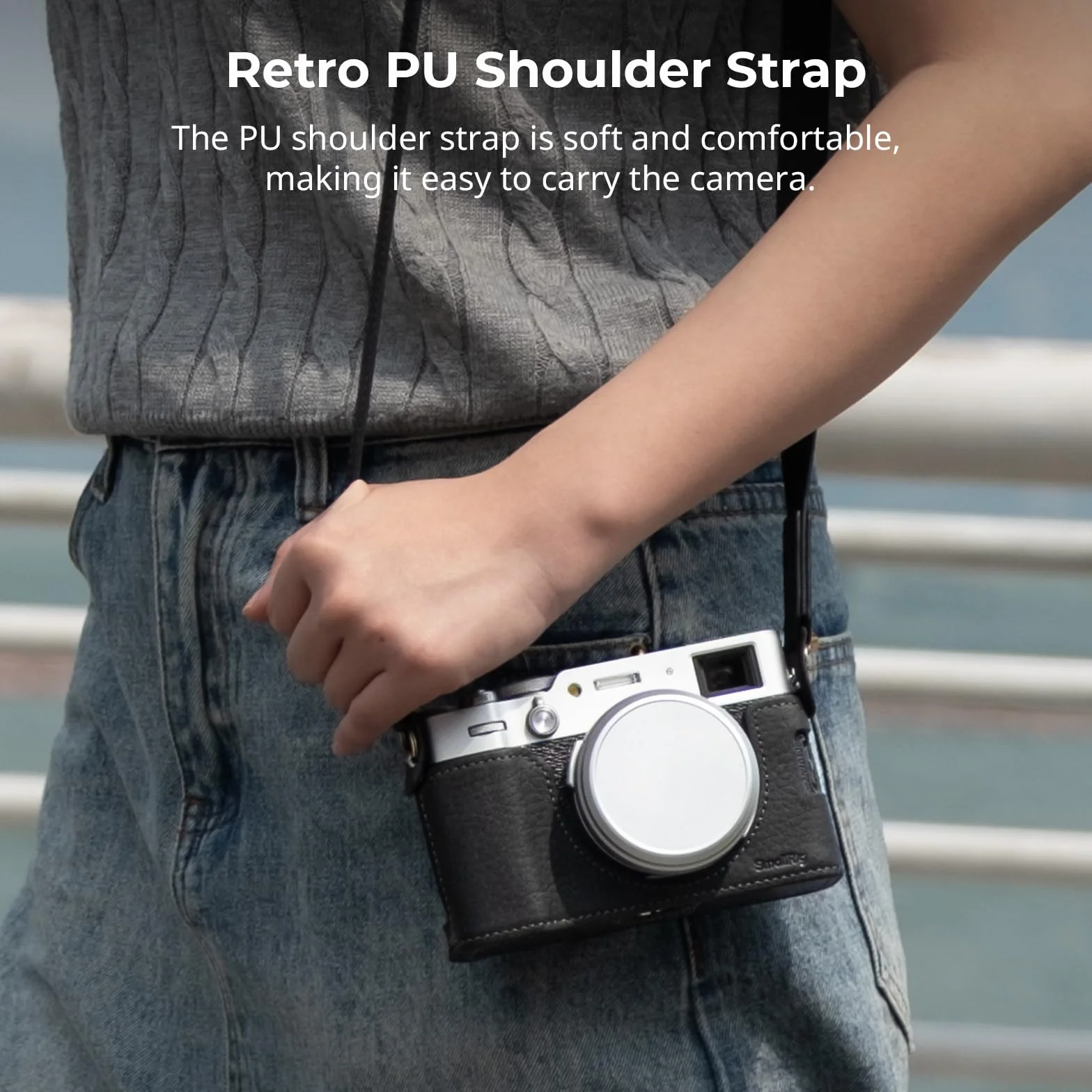 SMALLRIG Half Leather Case Kit X100VI Halbledertasche Set mit Schultergurt, Kamera Halbledertasche im Retro-Stil aus Leder mit Rahmen aus Aluminiumlegierung für FUJIFILM X100VI (Schwarz) - 4700