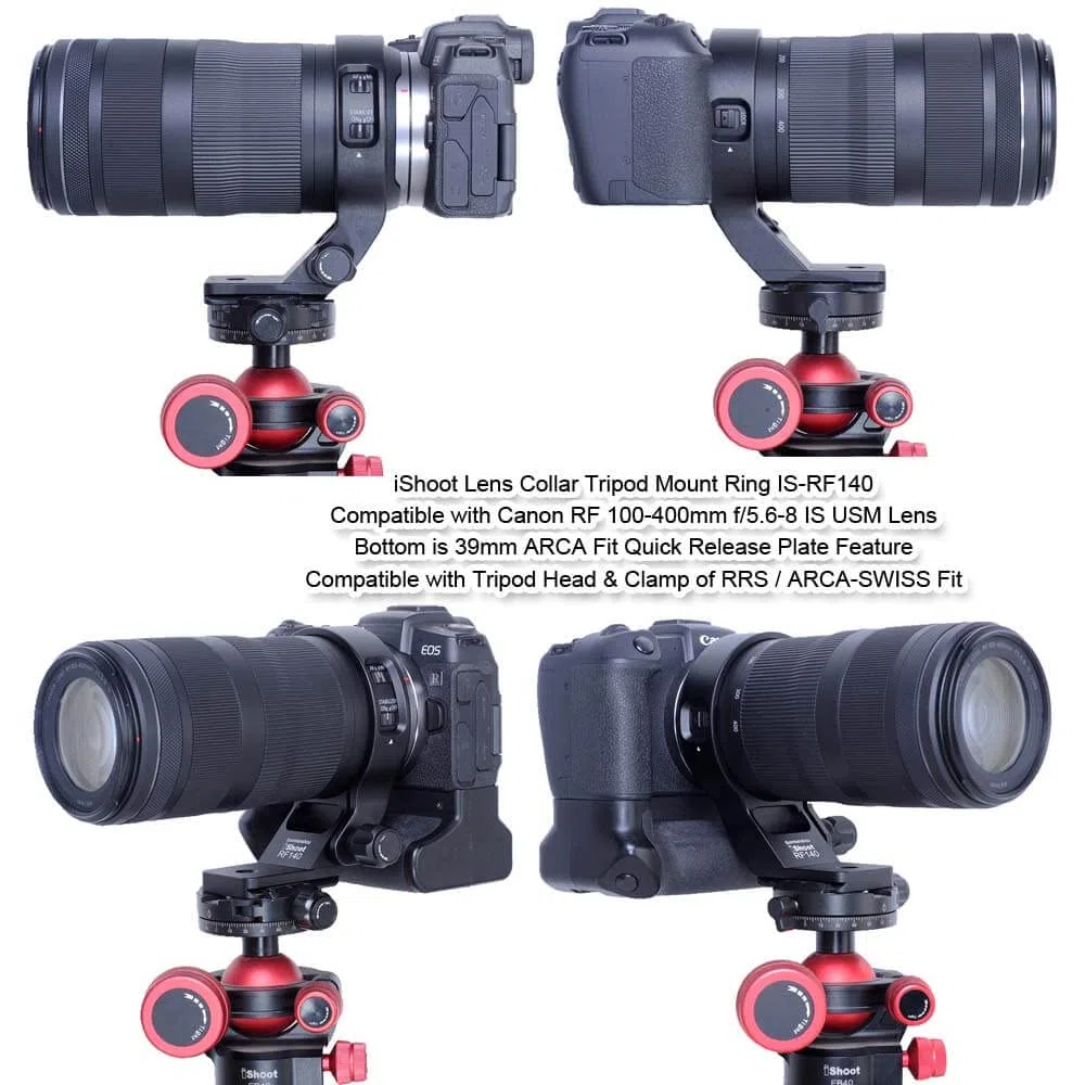 iShoot Metall-Objektivkragen, Stativ-Halterungsring, kompatibel mit Canon RF 100–400 mm f/5.6–8 IS USM, Objektivstütze, Halterung unten ist Arca-Swiss Fit Schnellwechselplatte Schwalbenschwanzrille