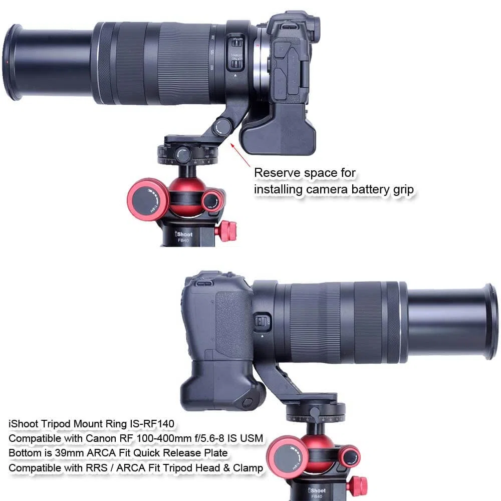 iShoot Metall-Objektivkragen, Stativ-Halterungsring, kompatibel mit Canon RF 100–400 mm f/5.6–8 IS USM, Objektivstütze, Halterung unten ist Arca-Swiss Fit Schnellwechselplatte Schwalbenschwanzrille