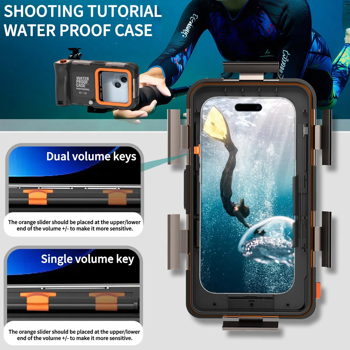 2025 Upgrade Universal Wasserdichte Handyhülle Tauch Schnorchel Telefonhülle für iPhone 16/16E/15/14/13/12/11 Pro/Pro Max/XS/X(Linker Lautstärketaste Version)Unterwasser Touchscreen Foto Video Gehäuse
