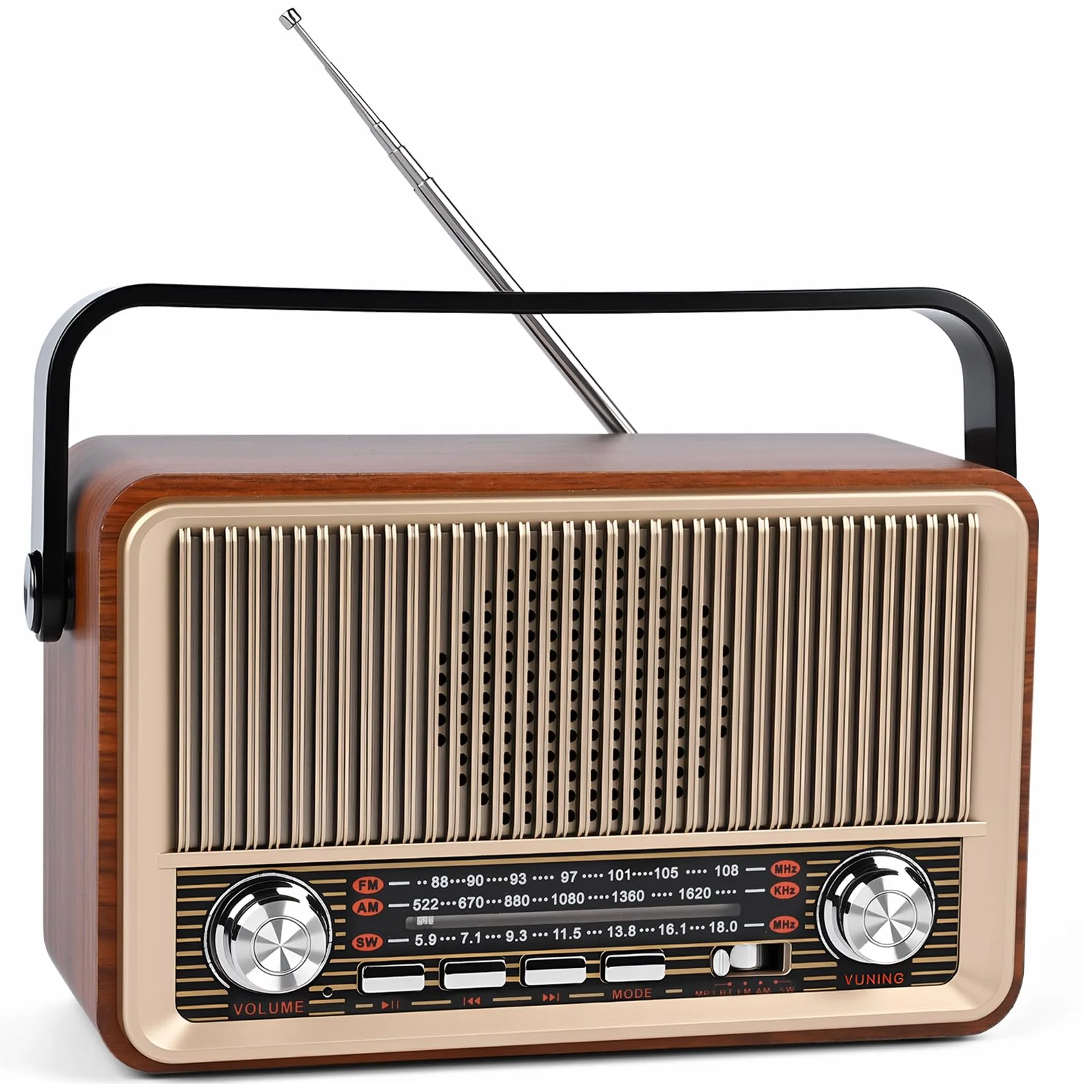 Retro Radio AM/FM/SW kofferradio mit 1200mAh Akku& Bluetooth 5.1,AUX/USB/TF Unterstützung - Für Küche, Büro Und Zuhause, Einfaches Radios für Senioren