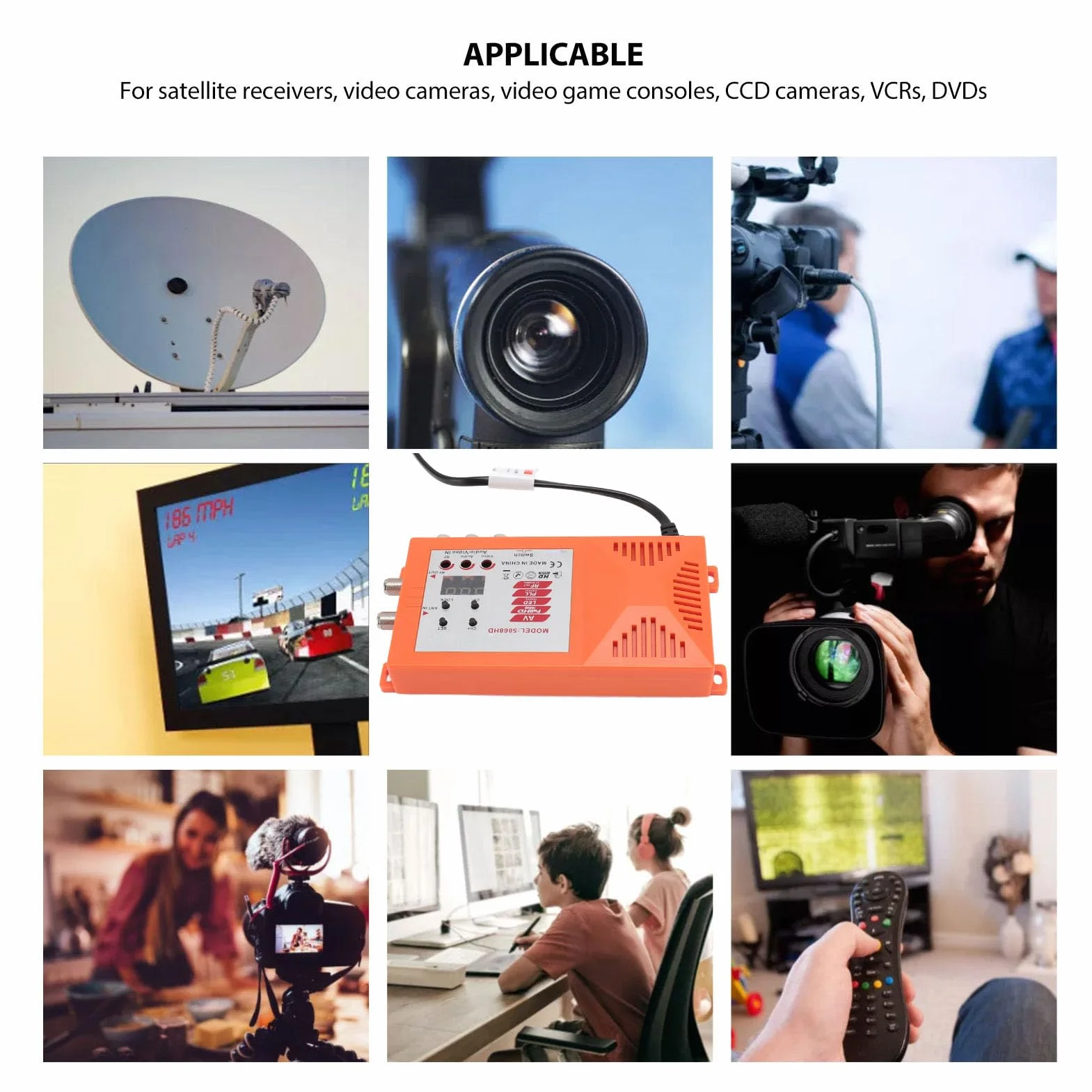 Jectse HDMI-Modulator-HF-Konverter, Koaxial-Composite-VHF-UHF-AV-zu-RF-Konverter, Unterstützt das PAL-NTSC-Format, mit Antenneneingang, Ausgang und Kanalschalter für