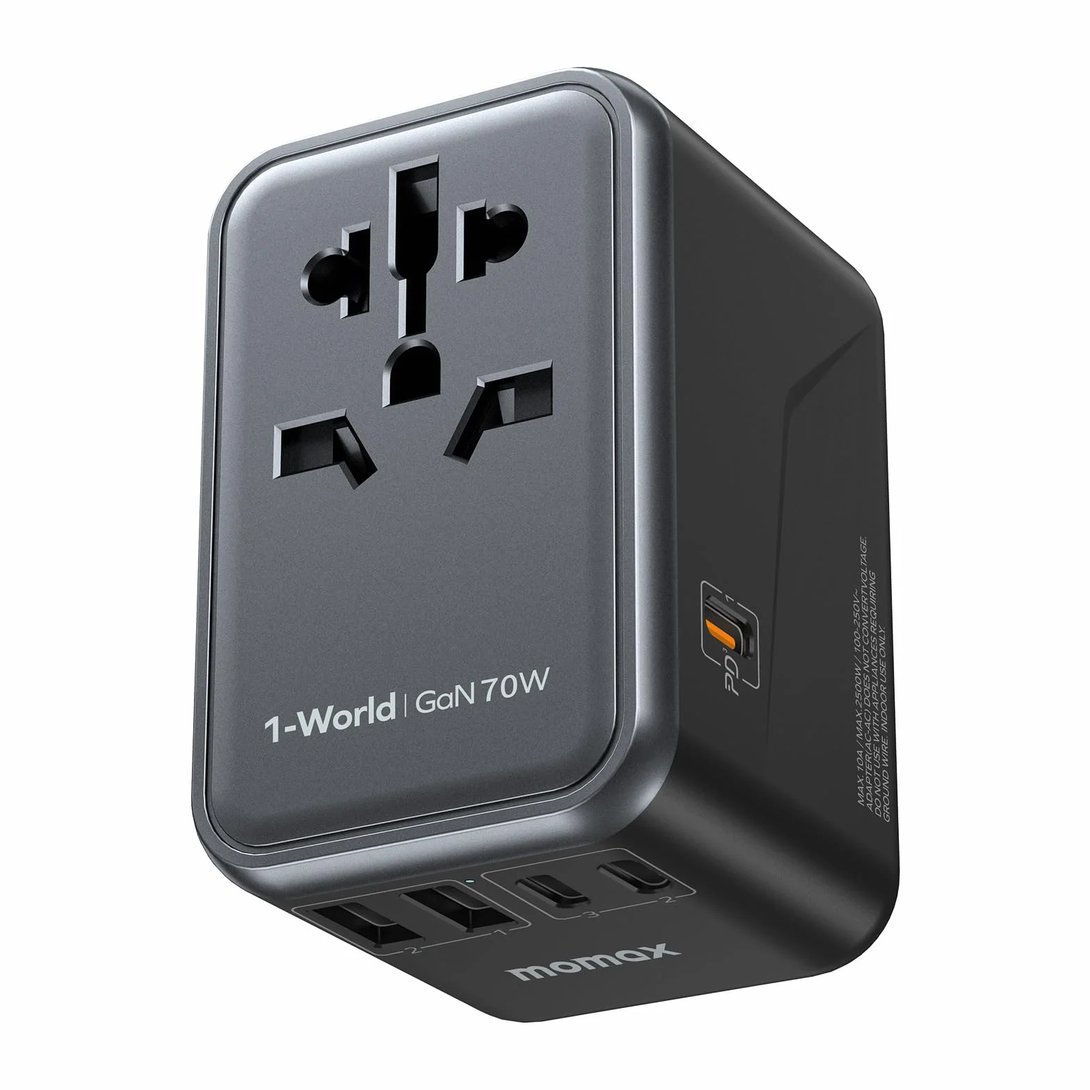 MOMAX Travel Adapter Worldwide, 70W GaN Reiseadapter Weltweit mit 3 USB C and 2 USB A,6-in-1 Worldwide Travel Adapter für EU UK USA Japan (TYP A/G/C/I)