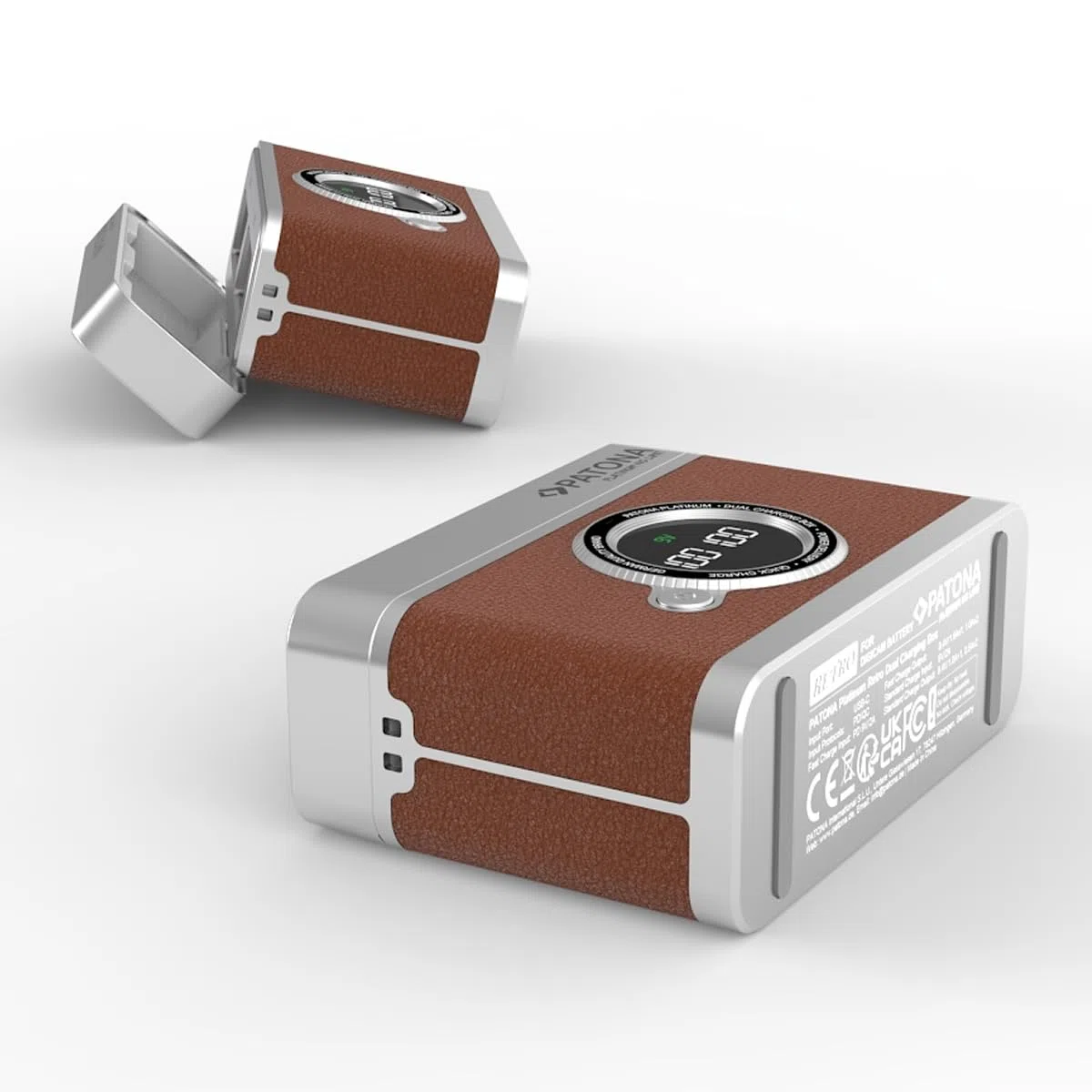 PATONA Platinum Retro Dual Ladebox USB-C für Canon LP-E6 LP-E6N LP-E6NH LP-E6P Akku – Schnellladegerät mit LED-Display, PD & QC, 8.4V, Lade- & Aufbewahrungsbox kompatibel mit EOS R R5 R6 R7