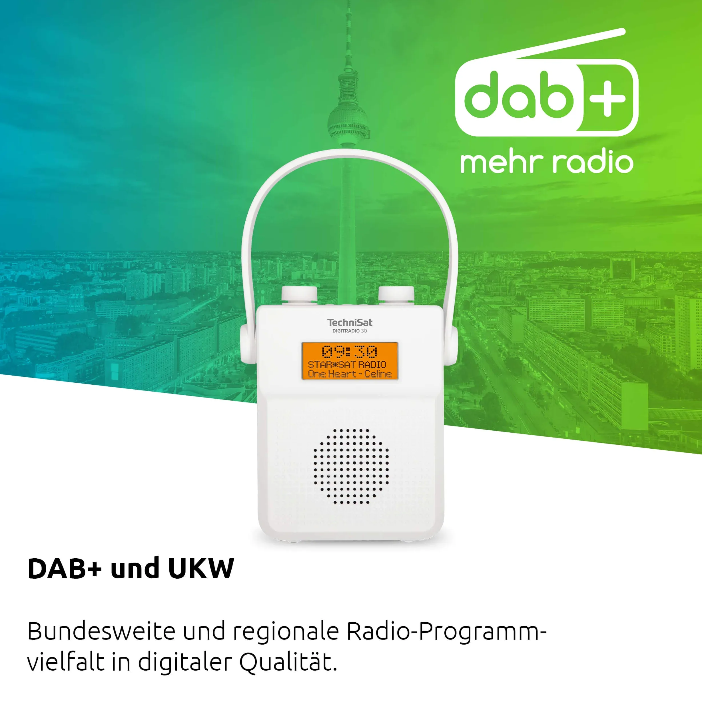 TechniSat DIGITRADIO 30 - wasserdichtes DAB+ Duschradio (UKW, DAB Digitalradio, integrierter Akku, Bluetooth, wasserdicht nach IPX5, Wecker, Favoritenspeicher, Kopfhörer-Anschluss) weiß