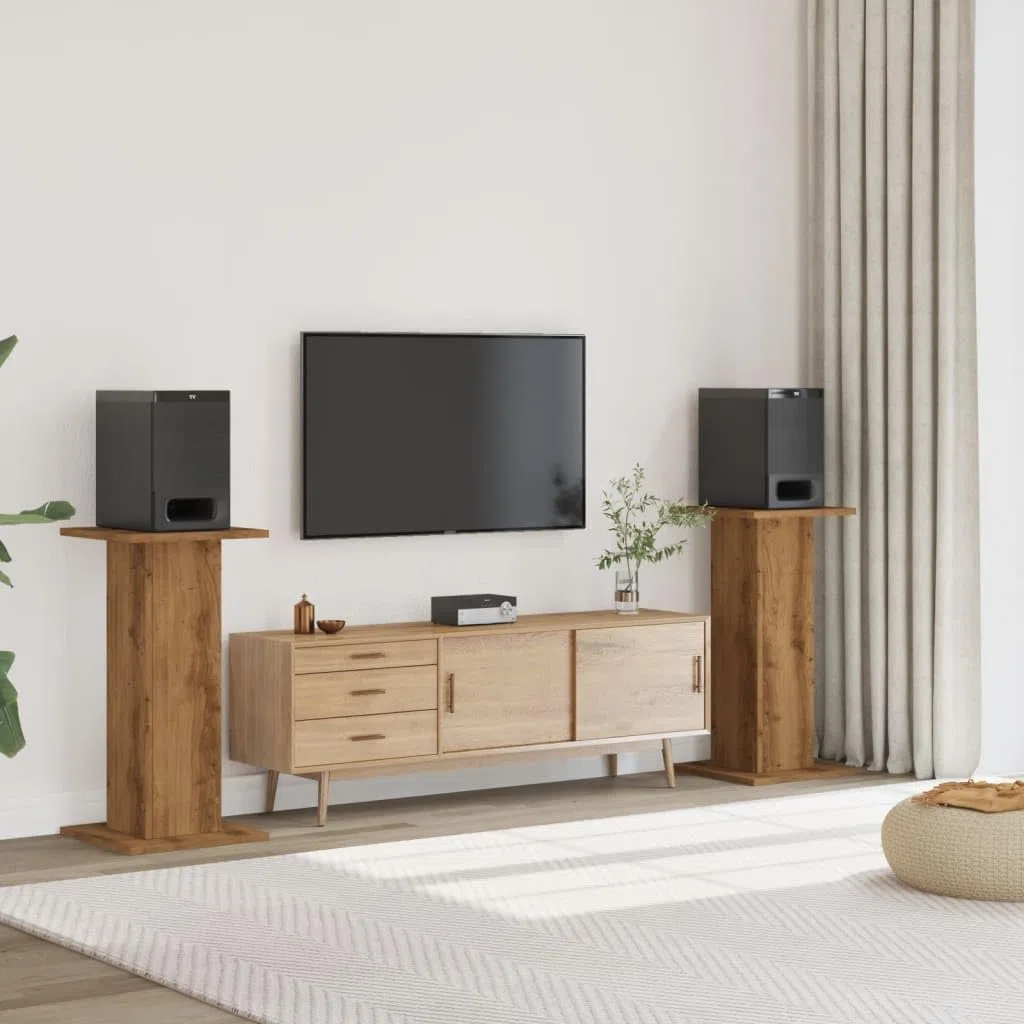vidaXL Lautsprecherständer 2 STK., Hoher Boxenständer, Lautsprecherpodest für HiFi Heimkino Surround Sound, Verbessertes Audio-Hörerlebnis, Artisan-Eiche Holzwerkstoff