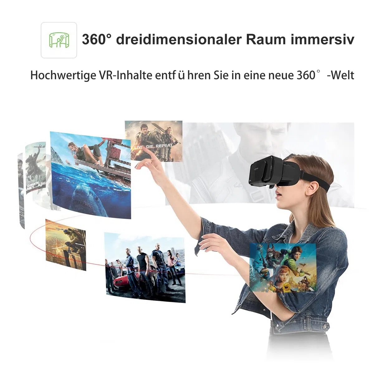 VR Brille Handy Virtual Reality mit Fernbedienung, 3D VR-Brille Erleben Sie Spiele und 360 Grad Filme in weicher & komfortabler Glasses für Phone Android 5~7 inc