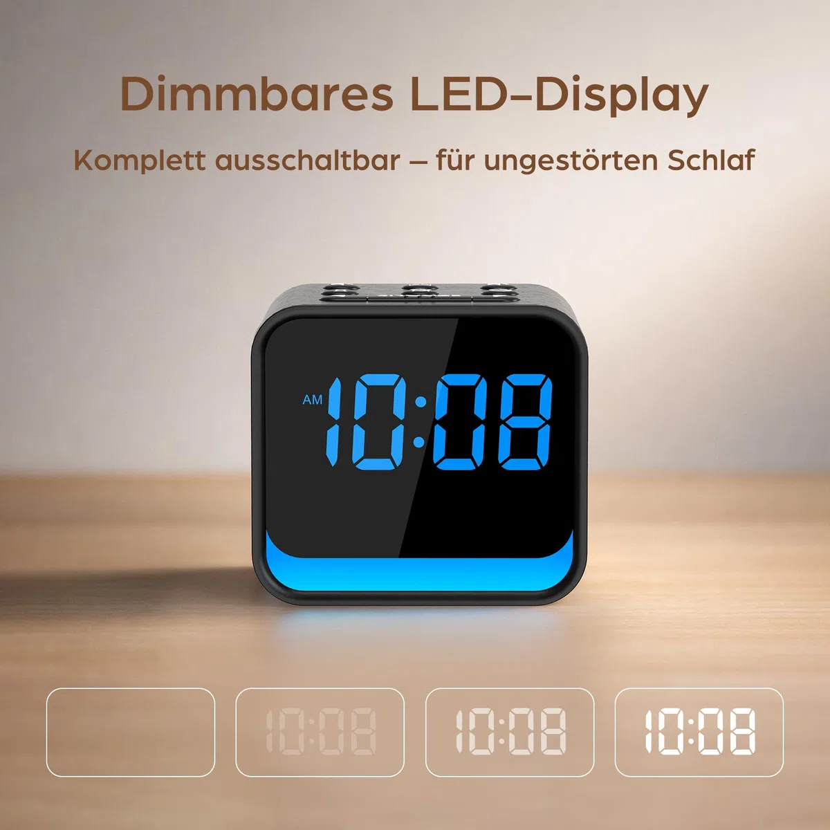 DOUMOSH Radiowecker Holzoptik mit Naturklängen & dimmbares Display - Sanftes Aufwachen mit steigender Lautstärke, digitaler Wecker mit Nachtlicht, Kompaktes Design für den Nachttisch