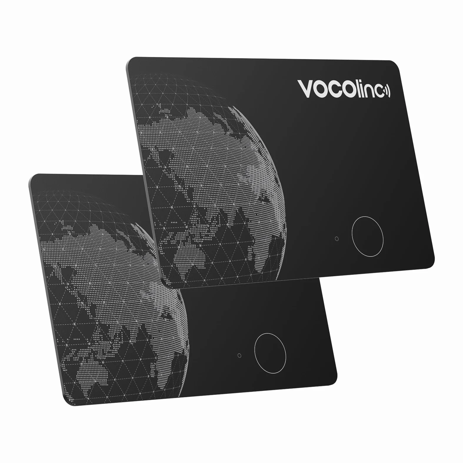 VOCOlinc Dual System Air Tag Card 2er Pack, Wiederaufladbar Wallet Tracker Karte Kompatibel mit Android Google Mein Gerät Finden or iOS Apple Wo ist? App, Bluetooth Finder für Gepäck/Taschen/Koffer