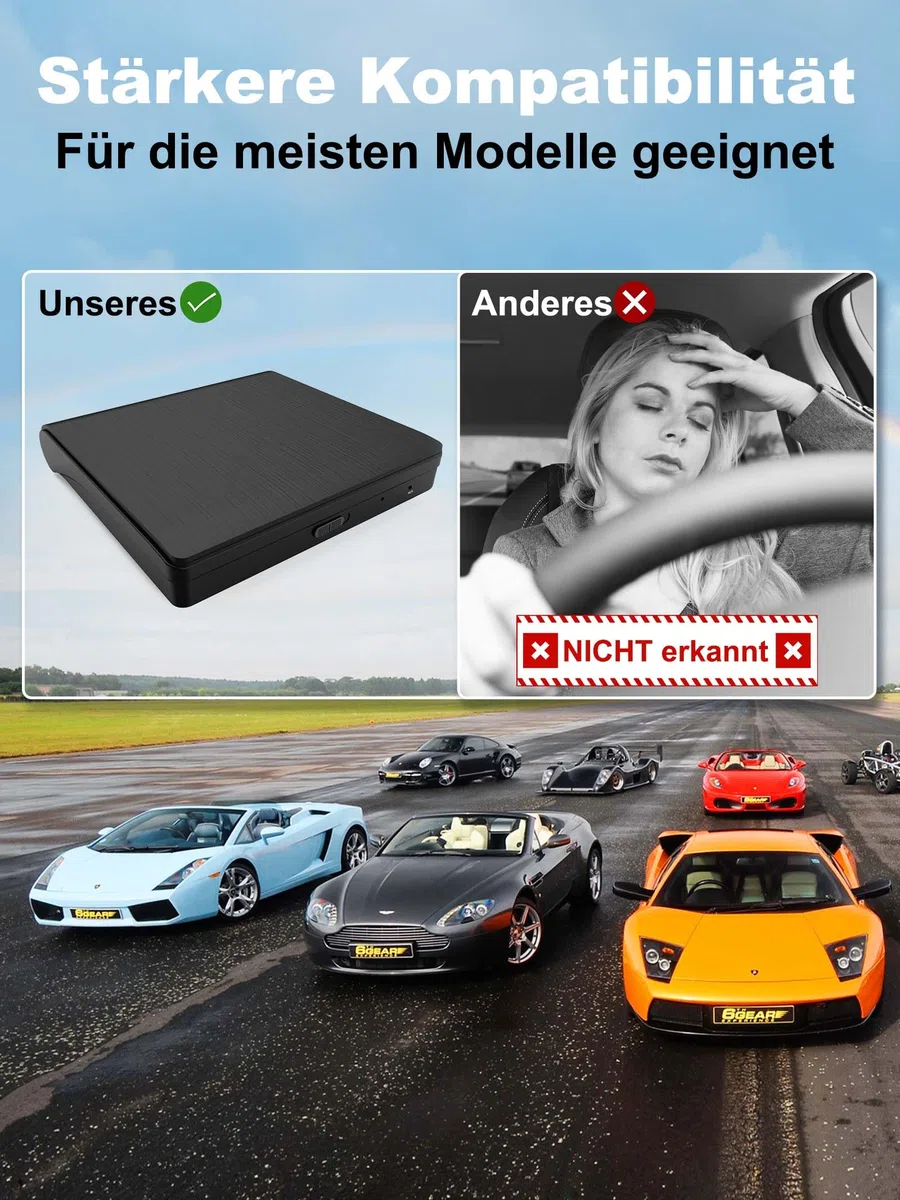 CD Player für Auto mit USB Anschluss - Lehwey CD Laufwerk für Auto mit 1M Verlängerungskabel, Externes CD Laufwerk für Laptop, PC, Fernseher, kompatibel mit Android Autoradio, Externer CD Spieler Auto