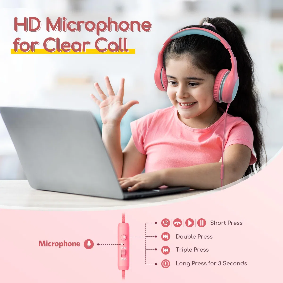 EarFun Kinder Kopfhörer, Kopfhörer Kinder mit Kabel, 85/94dB Lautstärkenbegrenzer, HiFi Klang, faltbar, verstellbar, Mic, Audio-Sharing, Over-Ear Kinderkopfhörer für Schule/Tablet/Reisen, 3er