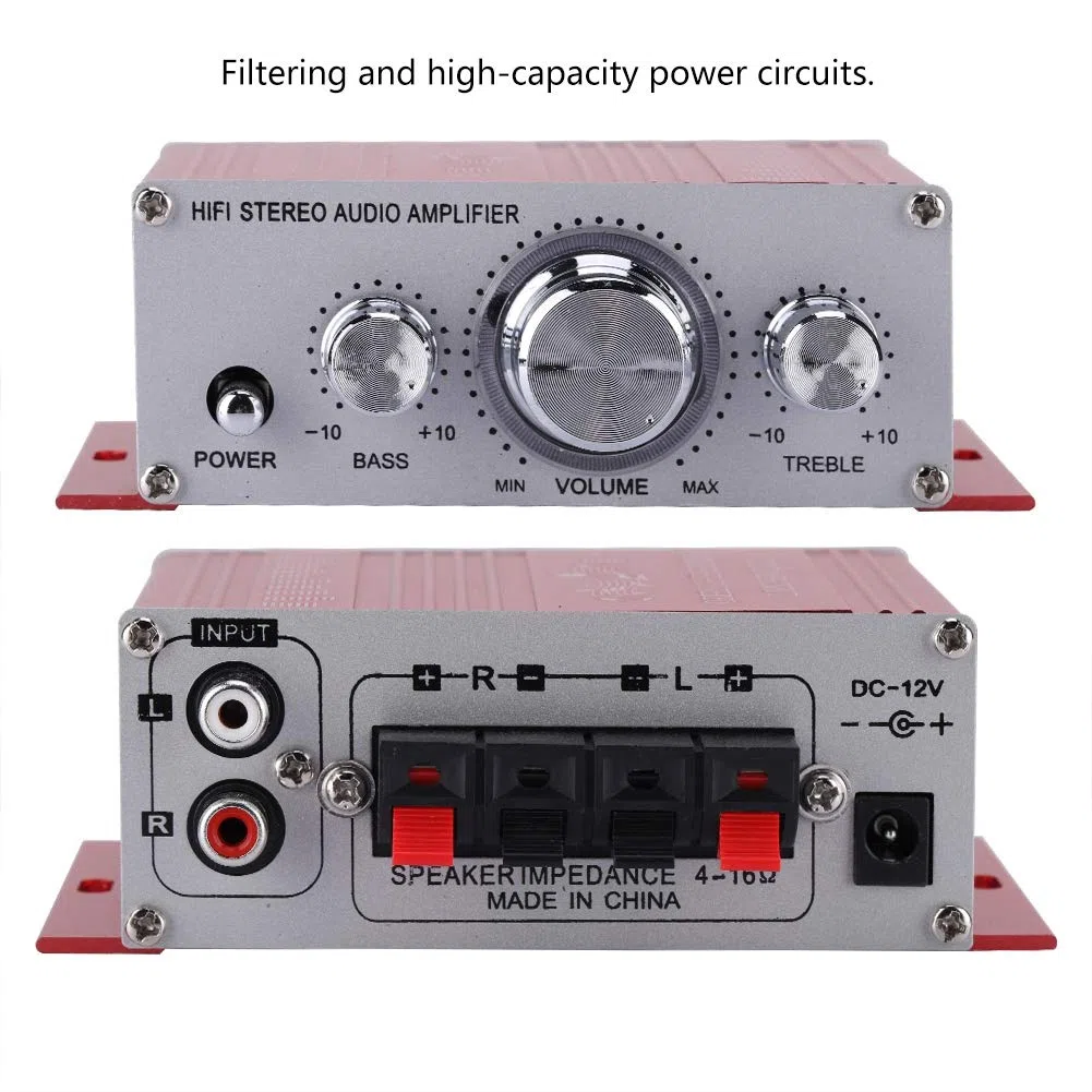 SUNGOOYUE Auto Auto Verstärker, DC 12V 2A Aluminiumlegierung Hochleistungs HiFi Audio Musik CD DVD MP3 FM Player Auto Lautsprecher (Rot)
