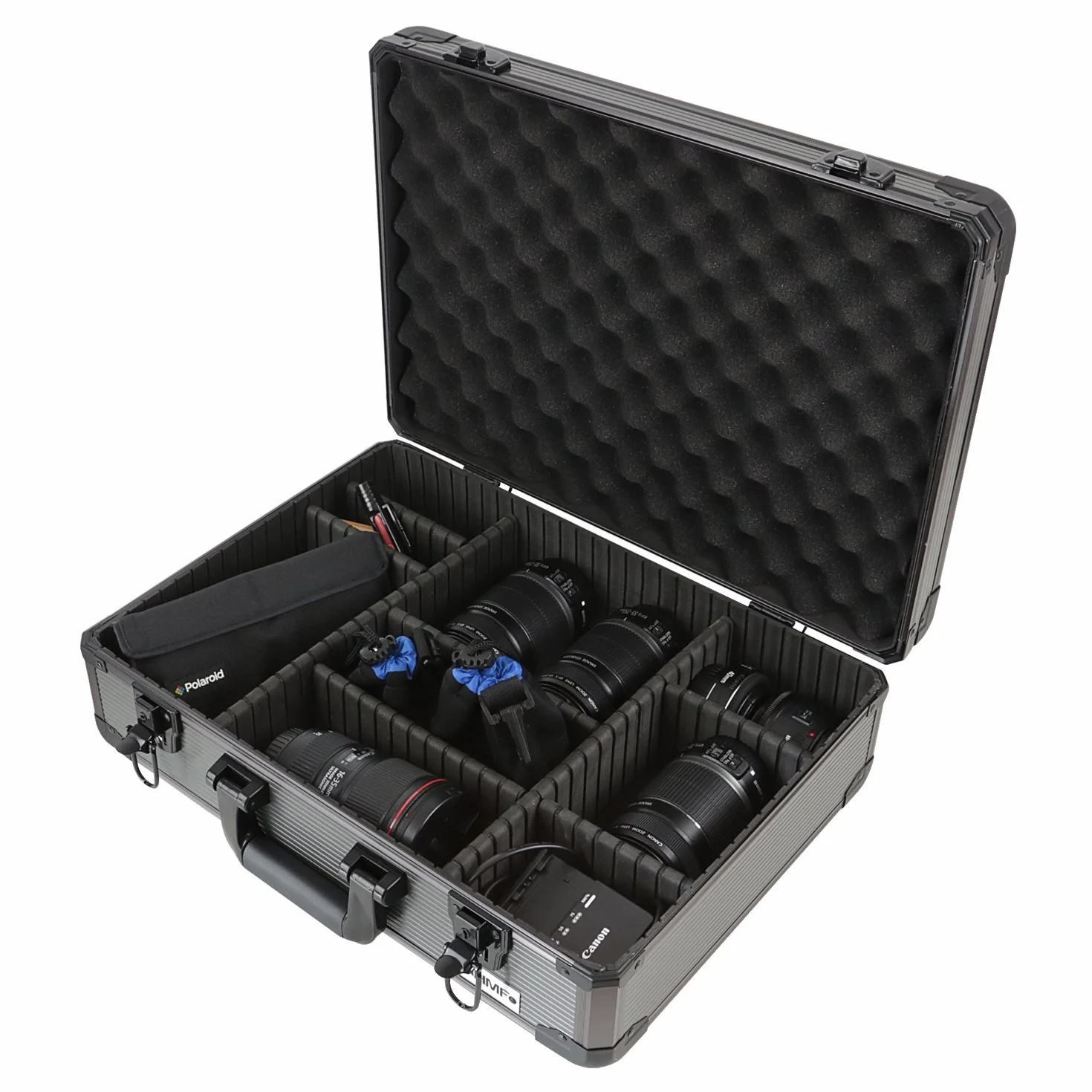 HMF 14502-02 Alu Transportkoffer, Aufbewahrungskoffer, Kamerakoffer, individuelle Facheinteilung, 46 x 15 x 33 cm