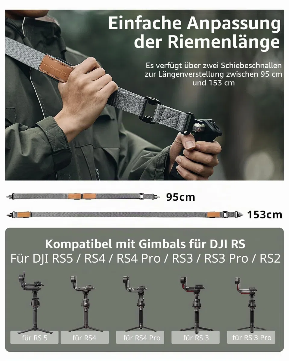 SMALLRIG RS4 Pro Gewichtsreduzierender Schultergurt Shoulder Strap Kompatibel mit Sling-Griff für DJI, Gimbal-Gürtel mit QD Quick Release Buckles für DJI RS4 / RS 4Pro / RS 3 / RS 3 Pro/RS 2-4118C