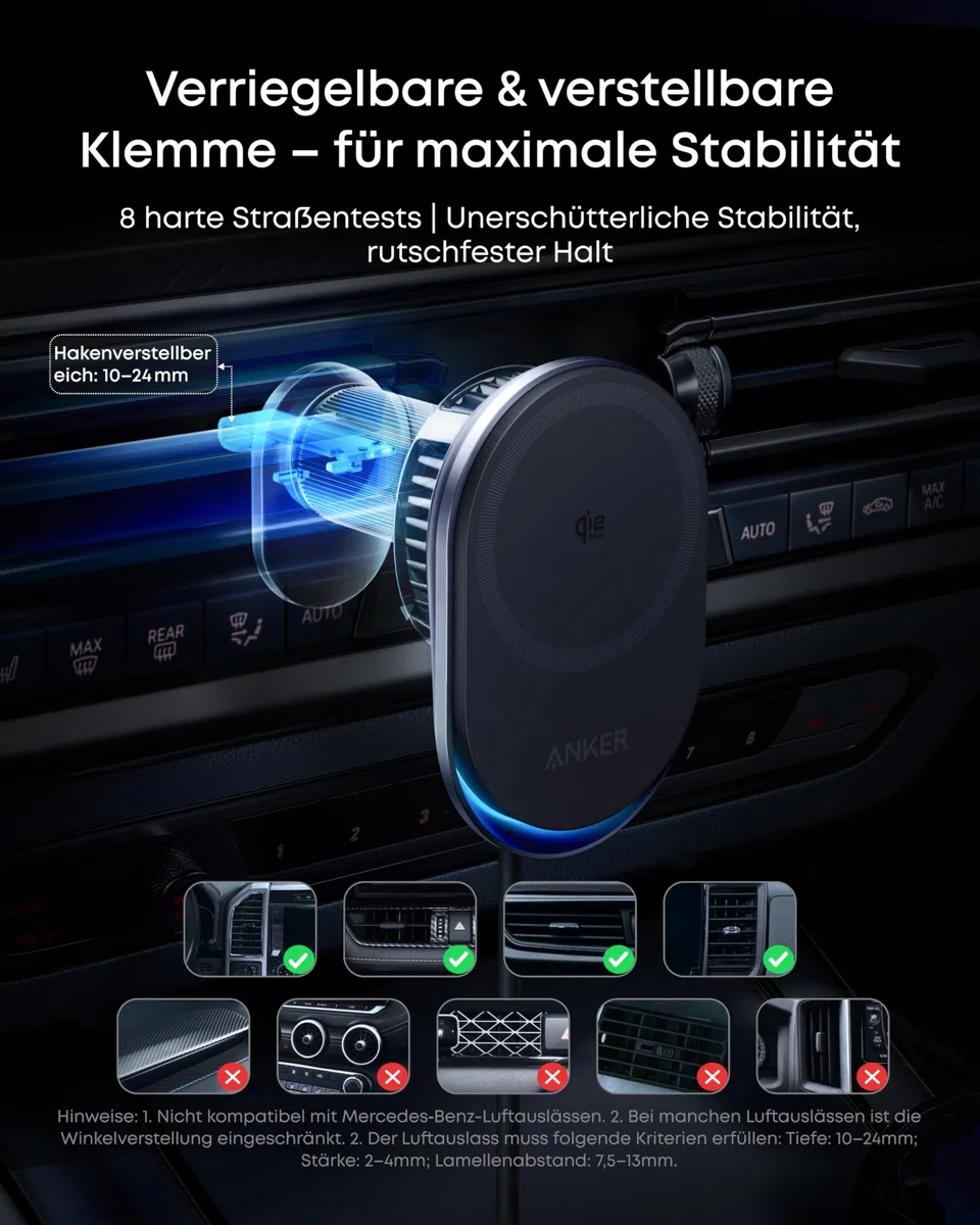 Anker Prime Magsafe Kfz-Ladegerät, Qi2 25W zertifiziertes kabelloses Autoladegerät mit TEC-Aktivkühlung, Starke Magnete, Lüftungshalterung für iPhone 17–12 (Lüftungskompatibilität prüfen), 60W Adapter