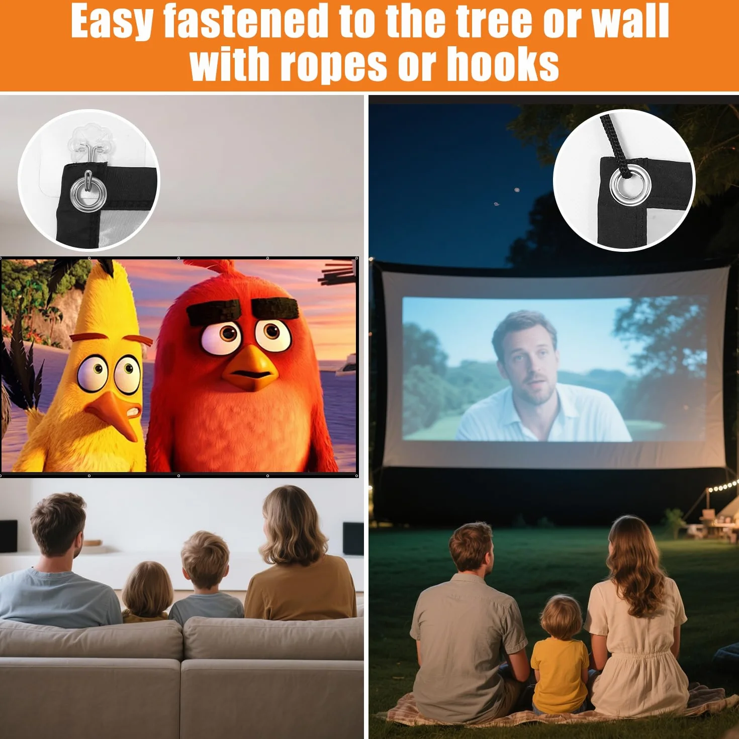 120 Zoll Leinwand Beamer,Faltbare Leinwand 16:9 Einfache Hängende Filmleinwand mit Haken, Seilen, 120 Zoll für Heimkino, Freiluftkino, Schule, Treffen, Camping