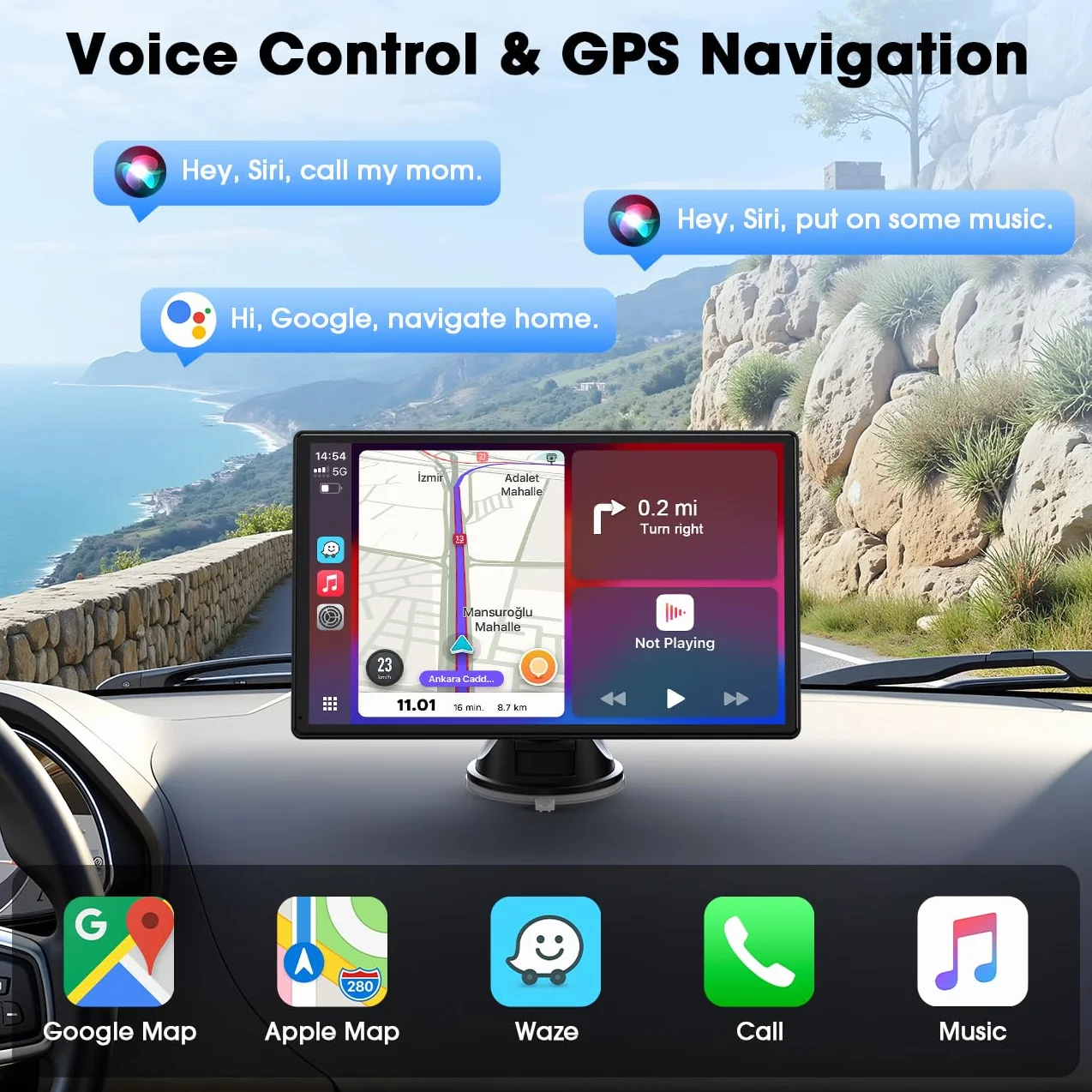 LAMTTO Wireless Carplay Display Für A-ppIe CarPlay und Android Auto 9 Zoll Touchscreen Display Bildschirm Tragbares Autoradios Car Play Display mit Navigation Bluetooth Mirror Link Siri &G00gle FM AUX