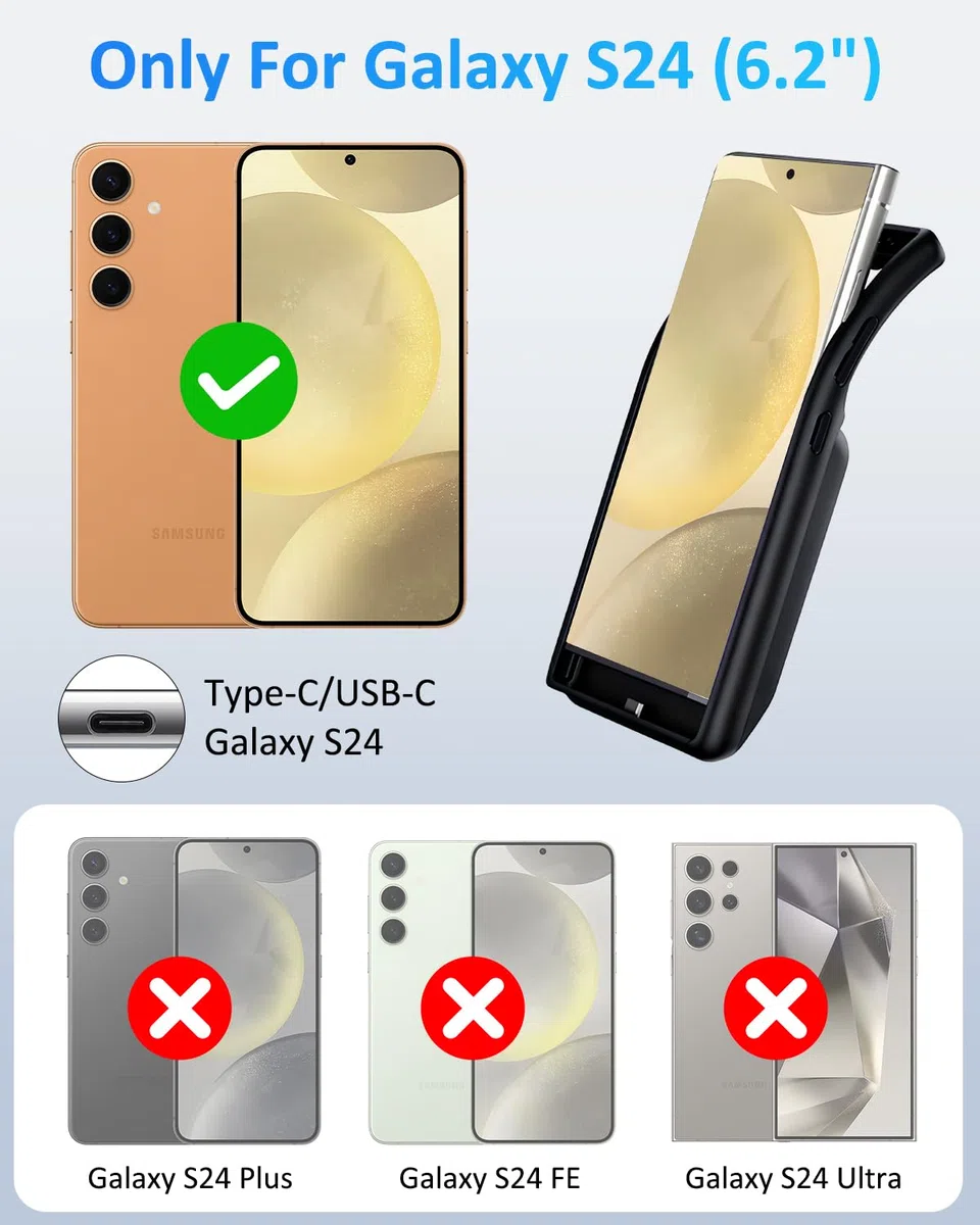 Akkuhülle für Samsung Galaxy S24 (15000mAh),GAN-Technologie Tragbares Ladegerät Ultradünn Erweiterter Akku Hülle Telefonladegerät und Große Kapazität Schutzhülle mit Ladefunktion(6,2‘’)