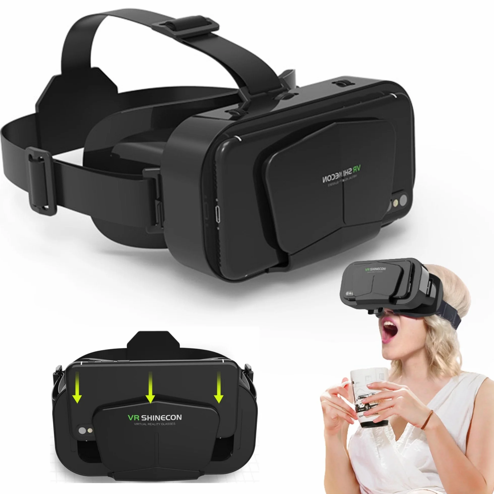 VR-Virtual-Reality-Headset, Mini-VR-Headset für 3D-Filme, Videospiele, VR-Brille für Erwachsene und Kinder, VR-Brille für iPhone 16, 15, 14, 13 Pro Max + Samsung Galaxy S25, S24, S23, S22 usw. 5-7,2