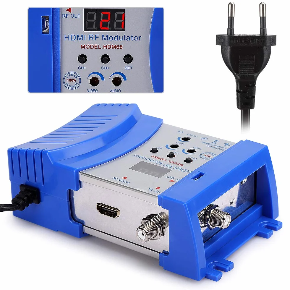 PUSOKEI HD-Modulator, Analog HDMI-HF-VHF/UHF Frequenzmodulator, HDMI-HF-Buchse und HF Ausgang, Audio Video TV Wandler im PAL TV Format