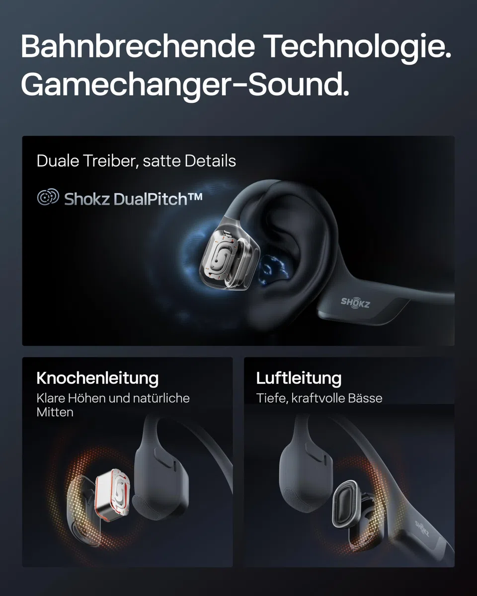 SHOKZ OpenRun Pro 2 Knochenschall Sportkopfhörer, Open-Ear Bluetooth 5.3, IP55 wasserdicht, 12 Std. Wiedergabe