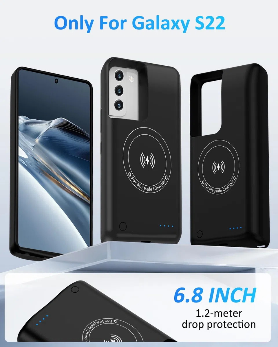 Akkuhülle für Samsung Galaxy S22 (15000mAh),GAN-Technologie Tragbares Ladegerät Ultradünn Erweiterter Akku Hülle Telefonladegerät,Powerbank Handyhülle mit Ladefunktion
