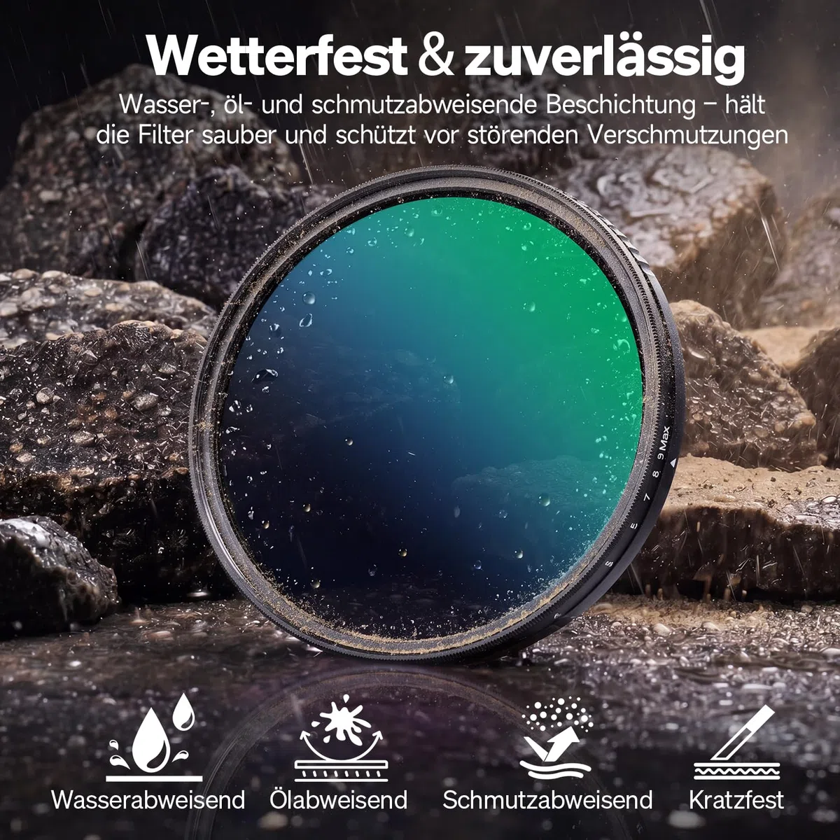 Rollei 67mm F:X Pro Variabler ND8-ND512 Rundfilter aus Glas | VND Graufilter mit 3-9 Blendenstufen Verdunkelung