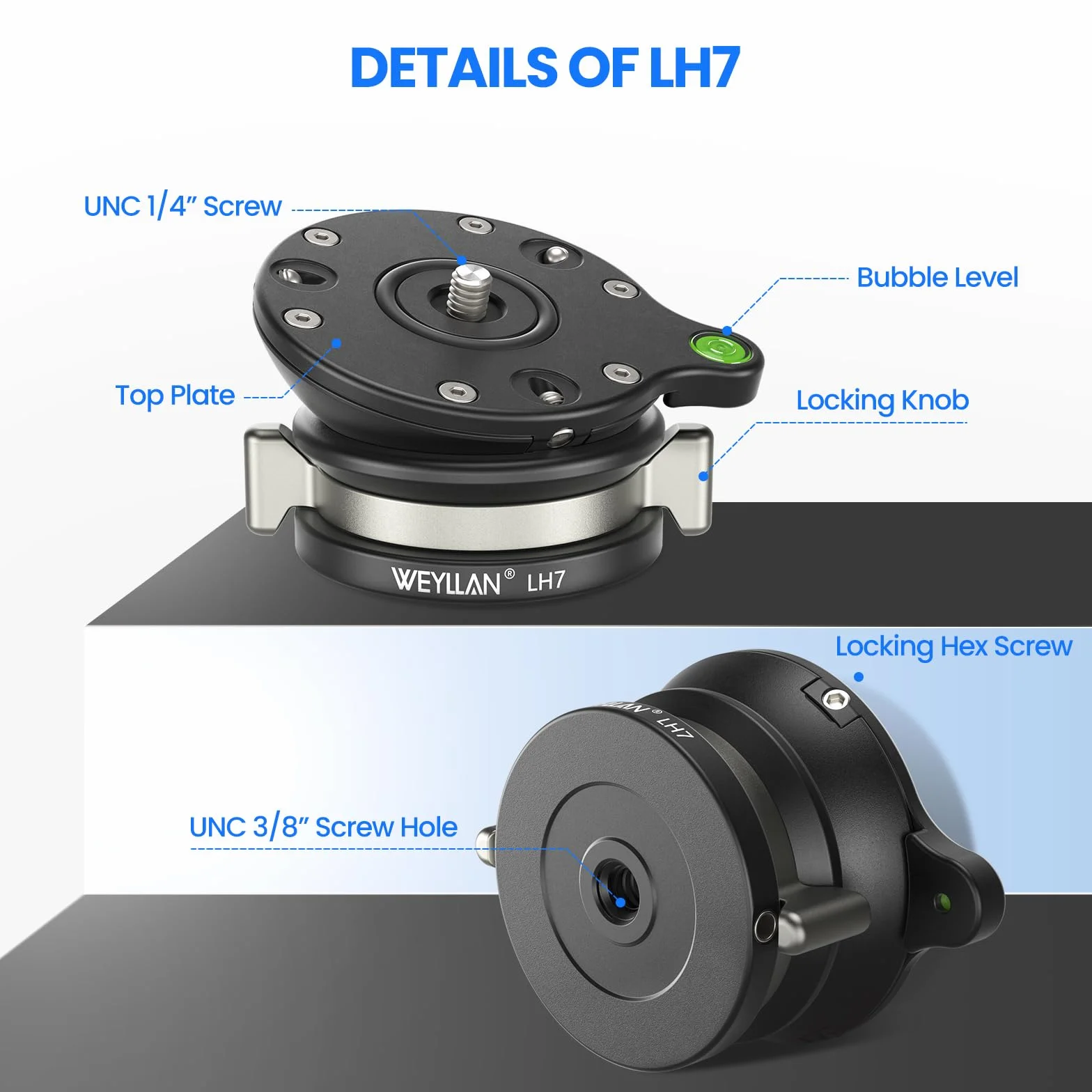 WEYLLAN LH7 Stativkopf Nivelliersockel, Tripod Leveling Base, Stativ Nivellierbasis Leveling Base, Stativkopf Nivellierbasis, Kamera-Nivellierer, für DSLR Kamera Camcorder Stative, Tragfähigkeit 10kg