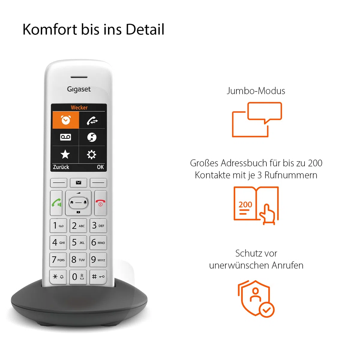 Gigaset CE575HX - DECT-Mobilteil mit Ladeschale - hochwertiges Schnurloses Telefon für Router und DECT-Basis - Fritzbox-kompatibel - moderne Benutzeroberfläche - Mobilteil mit Ladeschale, silber