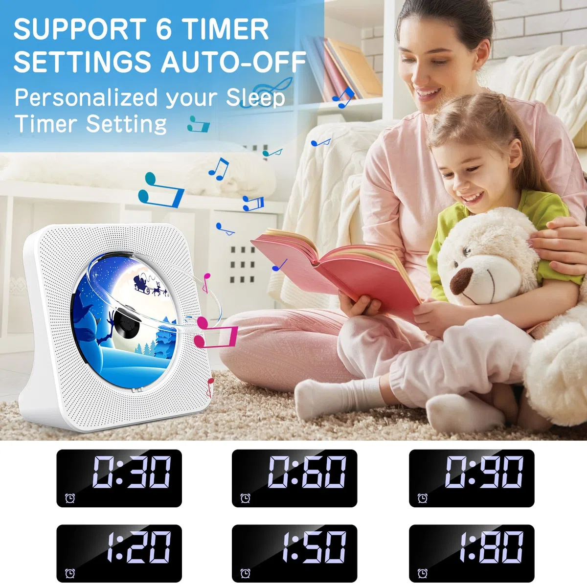 CD Player mit Lautsprecher CD-Player Bluetooth 5.0 mit Fernbedienung Staubschutzhülle Bildschirm FM-Radio Timer USB-Wiedergabe AUX-Wiedergabe Kopfhöreranschluss