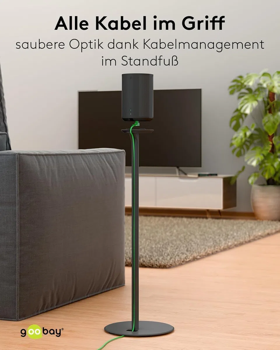 goobay Lautsprecherständer für Sonos Era 100 / Lautsprecherhalterung 3k Tragkraft/Boxenständer mit Kabelmanagement / 71cm hoch/schwarz / 71026