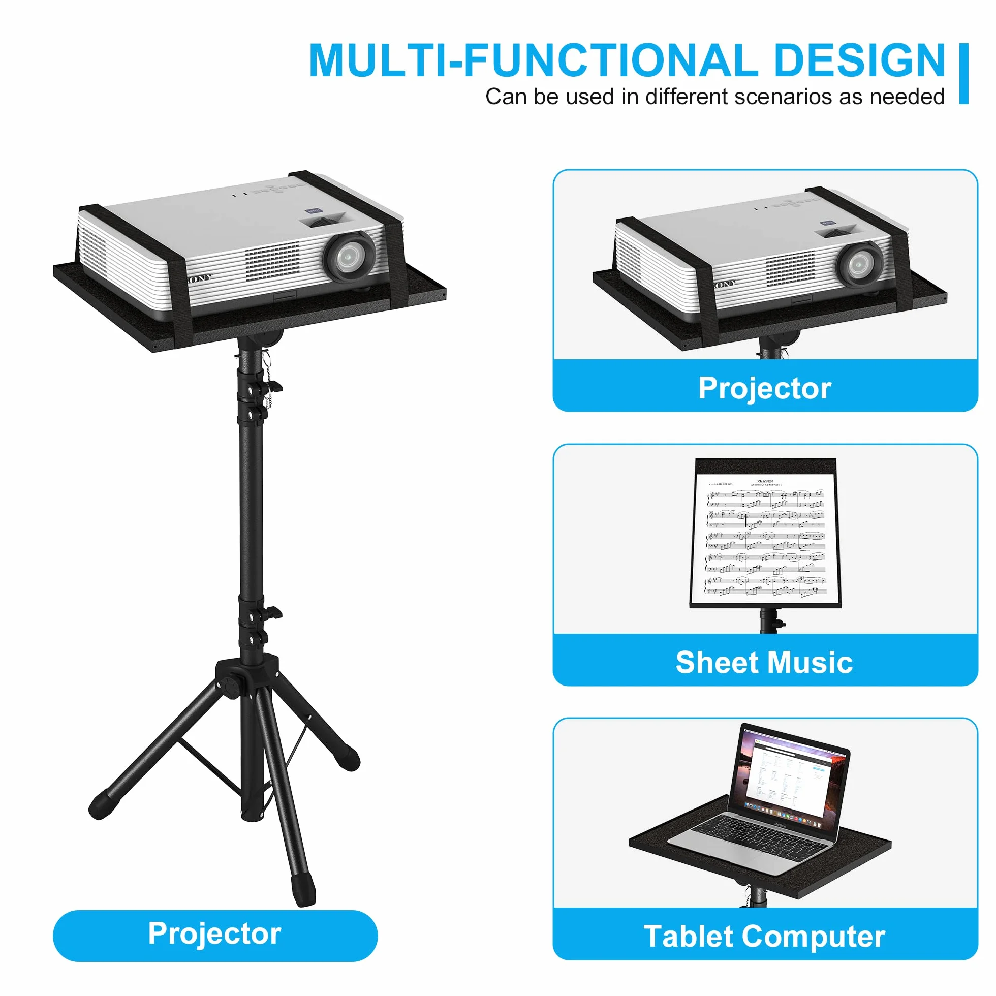 Projektor-Stativ von 59,7 cm bis 118,1 cm, Laptop-Stativ, höhenverstellbar, mit Schwanenhals, Handy-Halterung, Laptop-Bodenständer für Büro, Zuhause, Bühne, Studio, DJ-Racks, Halterung