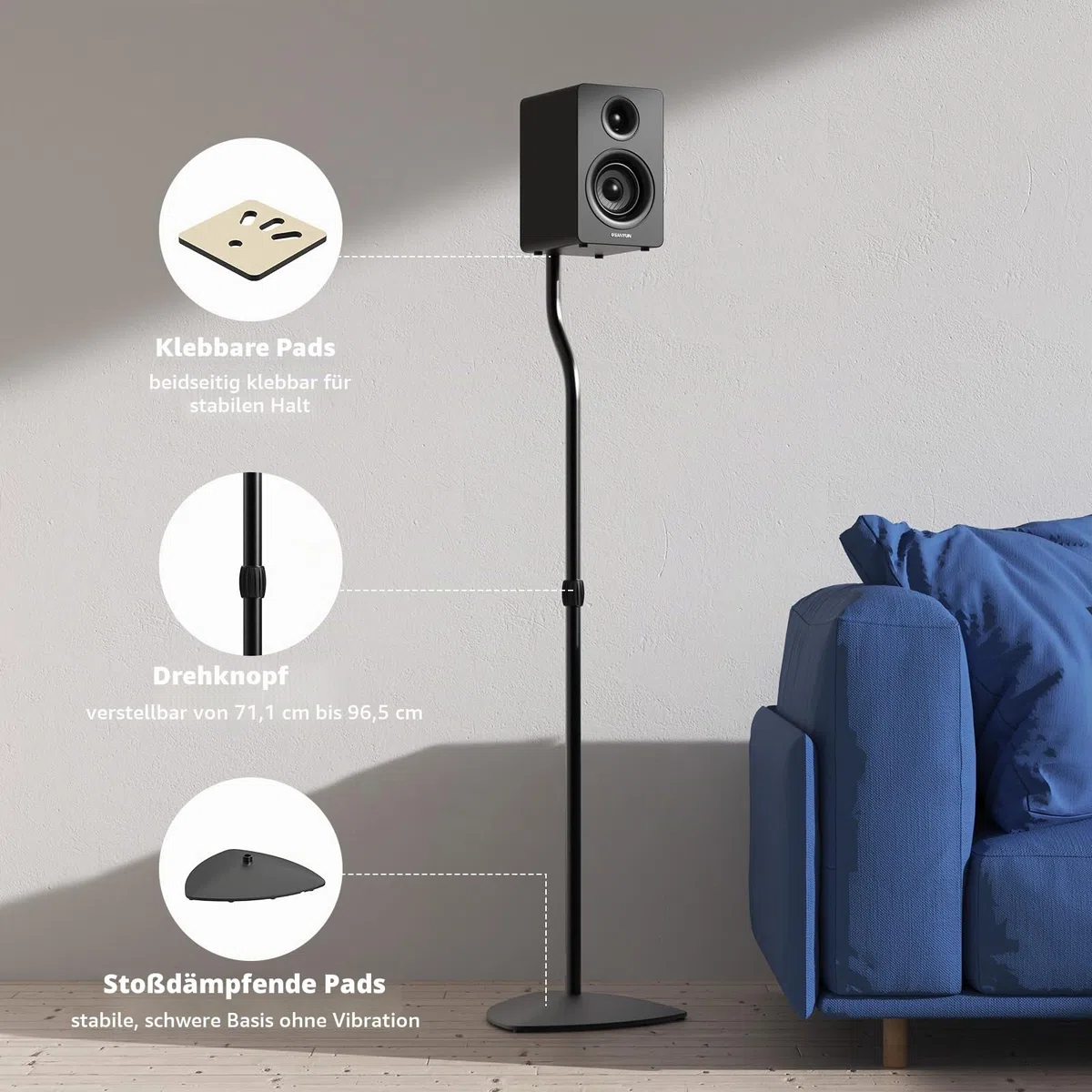 Anautin Universal-Lautsprecherständer, 2 Stück, Satelliten- und Bücherregal-Lautsprecherständer, 71,1–96,5 cm, verstellbar, Surround-Sound-Lautsprecherständer für Heimkino, kompatibel mit Sony/Bose