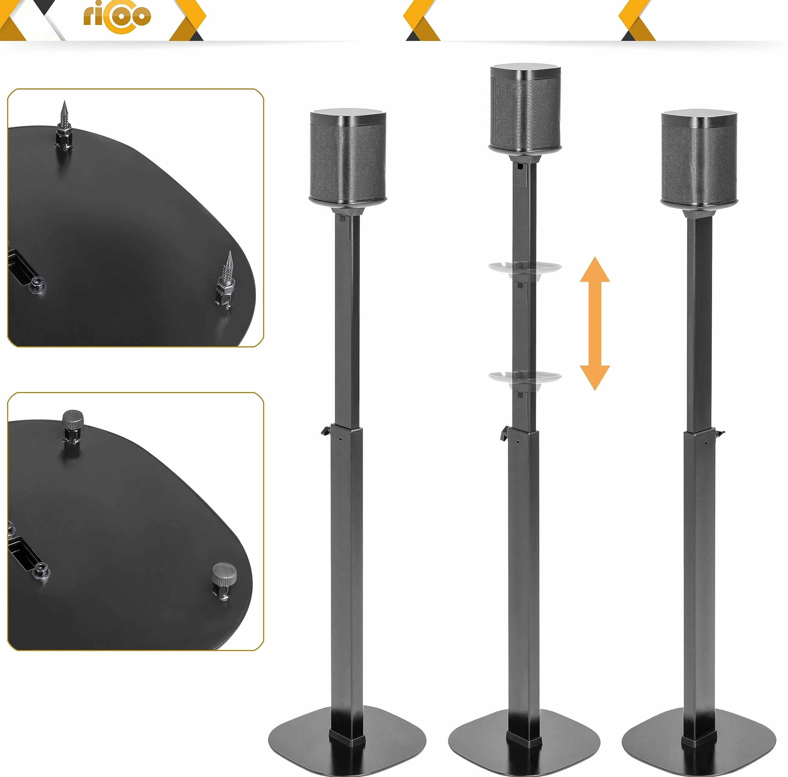 RICOO 1 x Lautsprecherständer Lautsprecher Ständer für SONOS ONE & SL LH073 Boxenständer höhenverstellbar Bodenständer Boxen Standfuß Stativ Speaker Stands mit Kabelführung