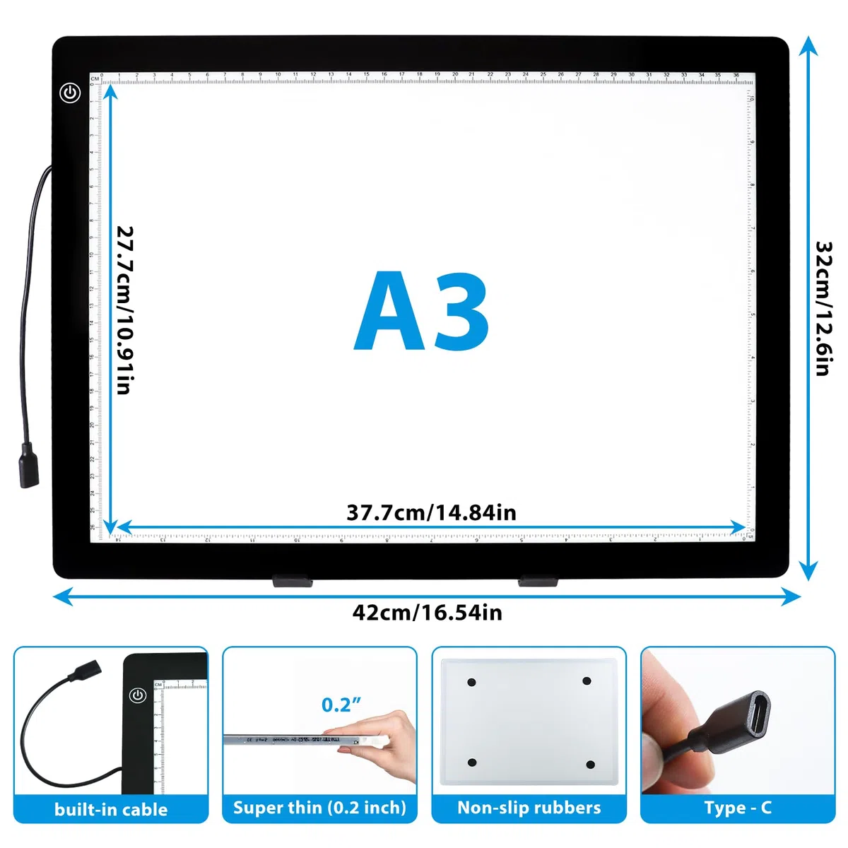 Aischens A3 Diamant Malerei Leuchttisch mit Stand, 3 Level dimmbare Lichtplatte dünne LED-Pad für Zeichnung Tracking Skizzieren mit Clips